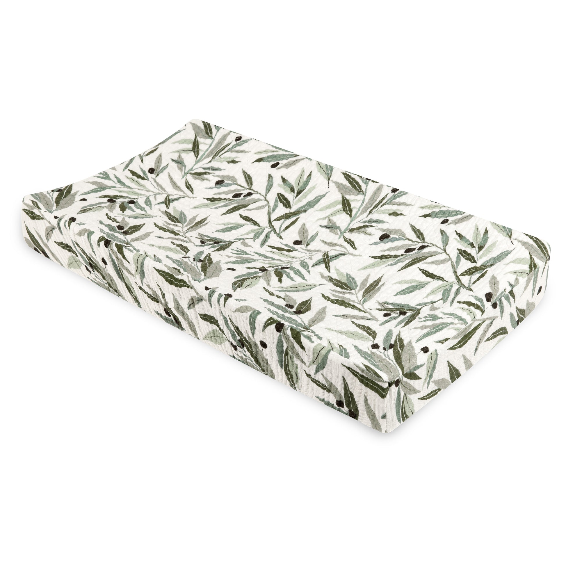 T28237,Babyletto,Olive Branches Quilted Muslin Changing Pad Cover in GOTS Certified Organic Cotton