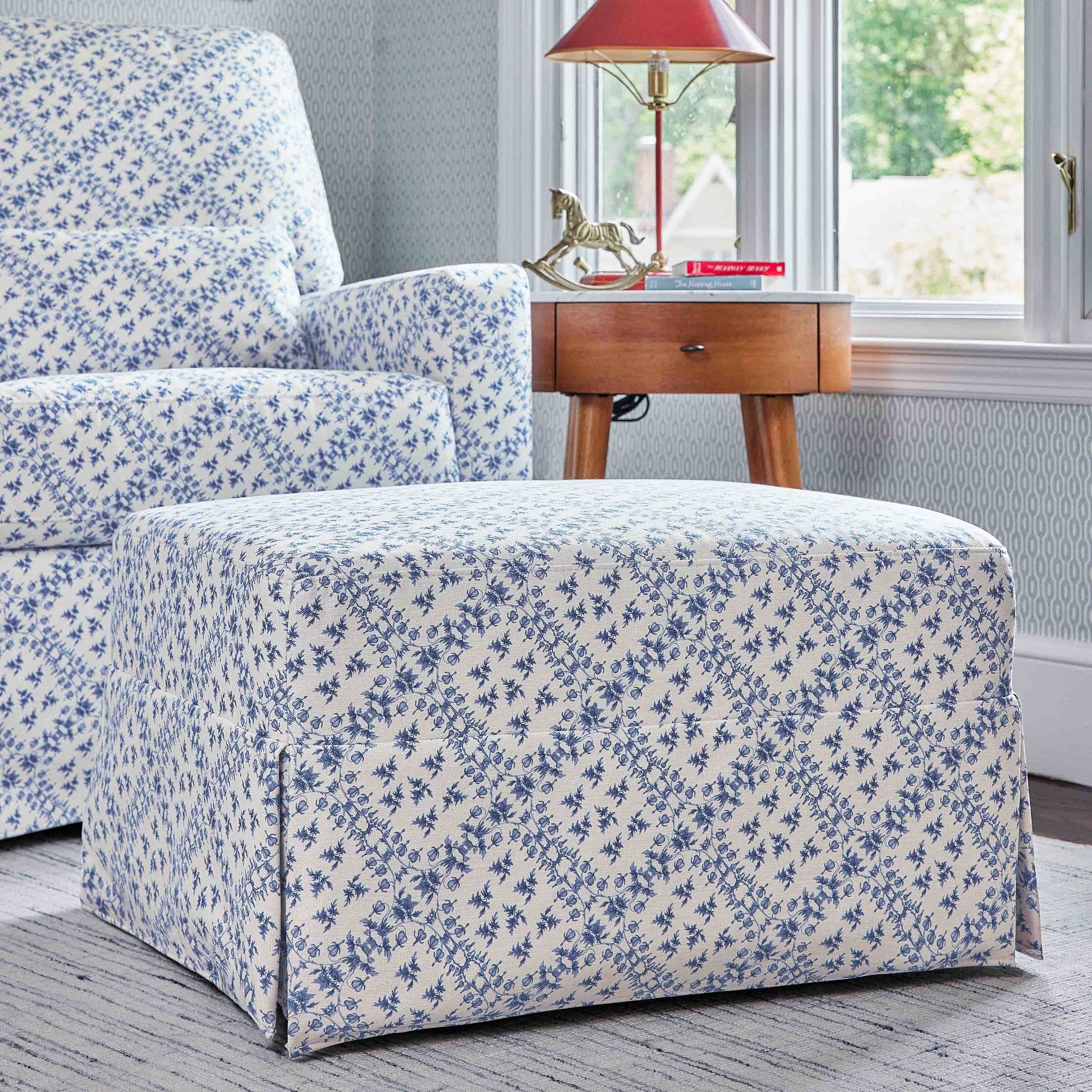 M21785BLT,Namesake,Sarah Flint x Namesake Crawford Gliding Ottoman in Blue Lattice Performance Eco-Weave