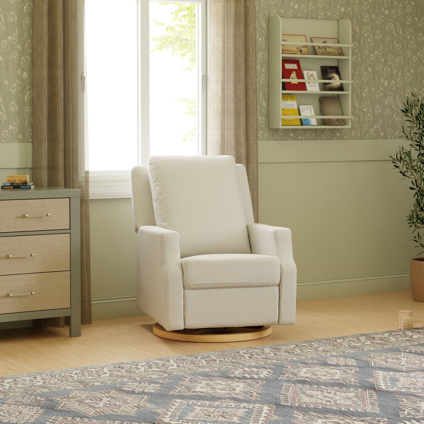 M22287FCSLB,Namesake,Crewe Recliner and Swivel Glider in Fog Chatham Stripe Performance Eco-Weave w/LB