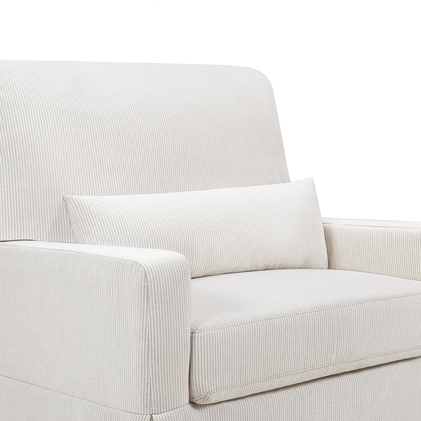 M21797FCS,Namesake,Crawford Chair and a Half Pillowback Swivel Glider in Fog Chatham Stripe Performance Eco-Weave