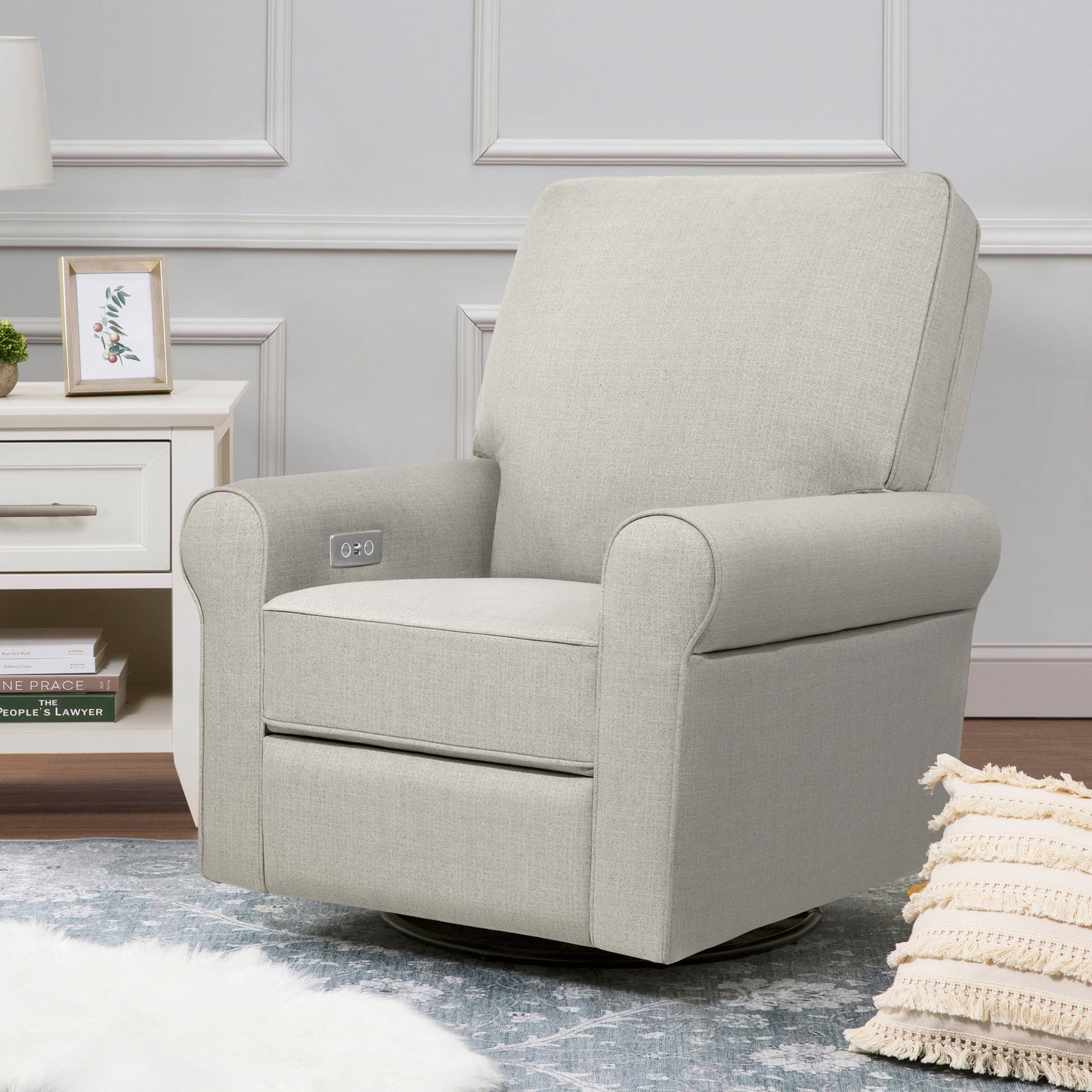 B17787PGET,Monogram by Namesake,Monroe Pillowback Power Recliner in Performance Grey Eco-Twill