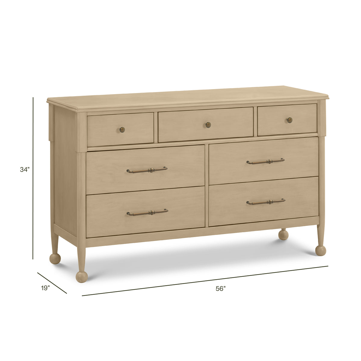 Alouette 7-Drawer Wide Assembled Dresser (56") - dimensions