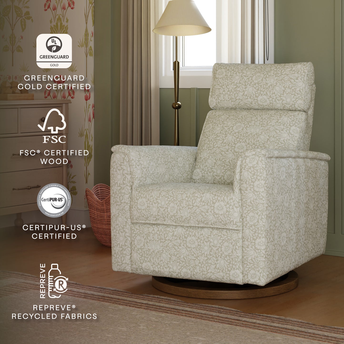 M17186MADB,Namesake,Willa Plus Power Glider Recliner w/ Power Headrest in Mallow in Ash w/ Dark Wood Base