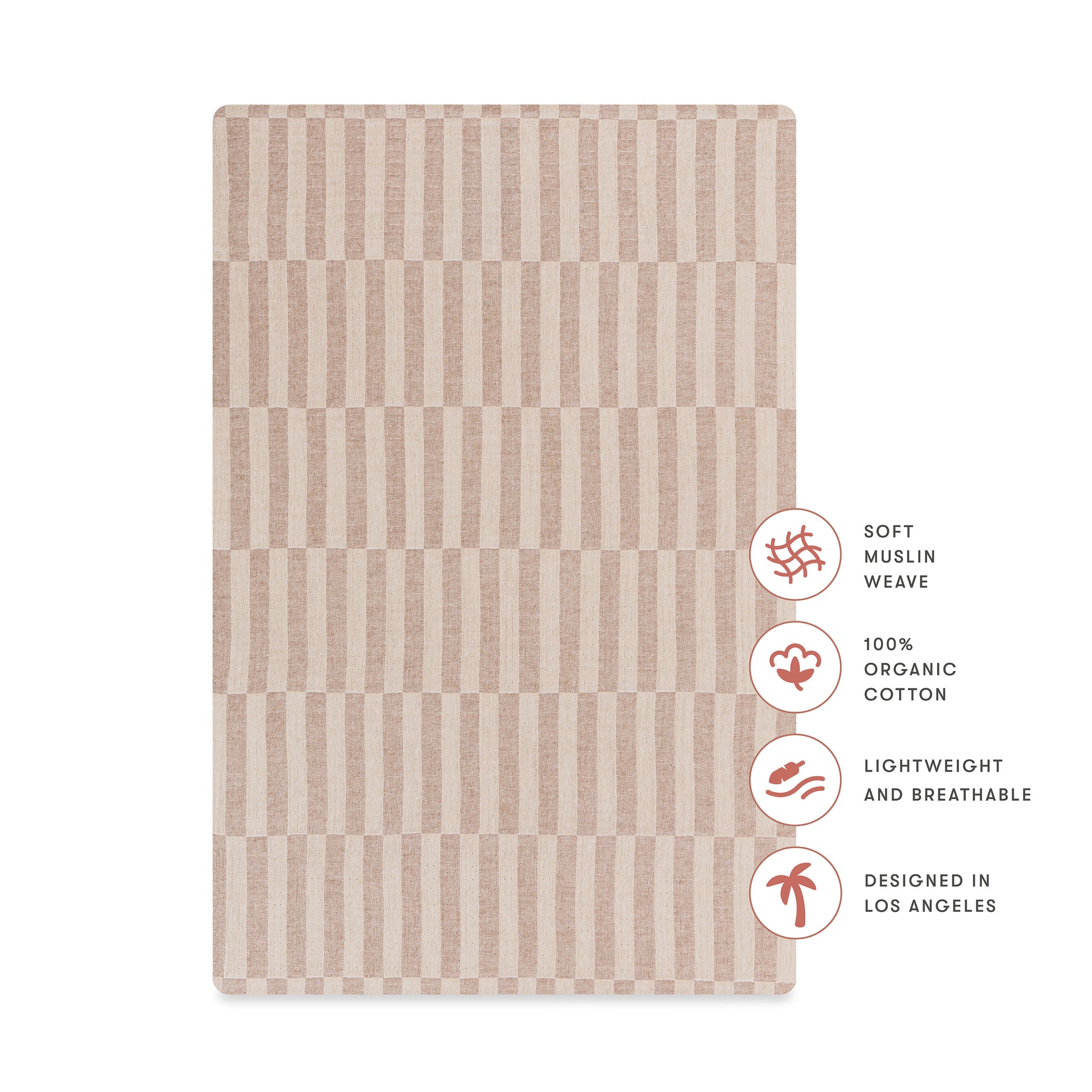 T30636,Babyletto,Cocoa Stripe Muslin Mini Crib Sheet in GOTS Certified Organic Cotton