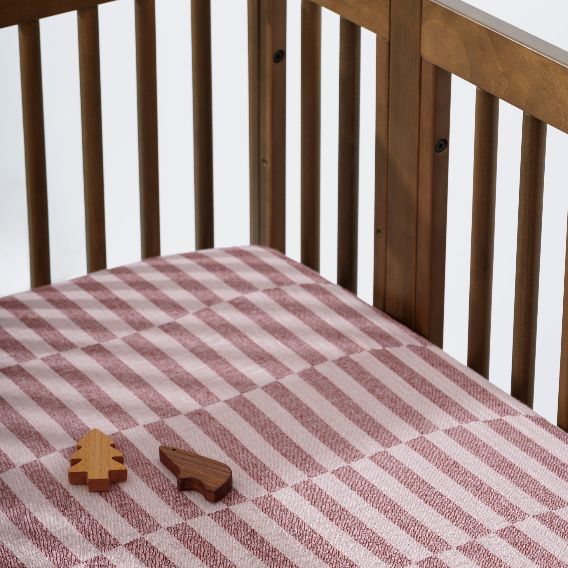 T30435,Babyletto,Maroon Stripe Muslin Crib Sheet in GOTS Certified Organic Cotton
