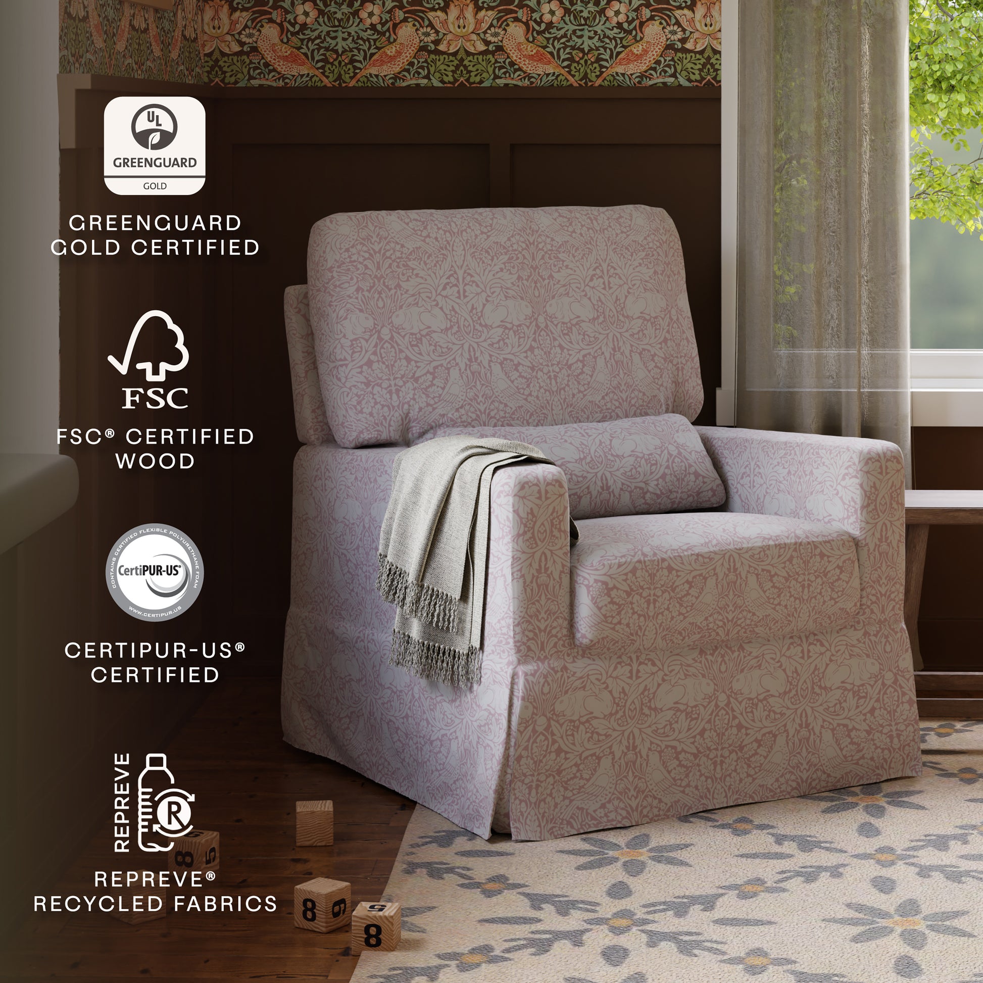 M21787PBRR,Namesake,Crawford Pillowback Comfort Swivel Glider in Pure Brer Rabbit in Rose