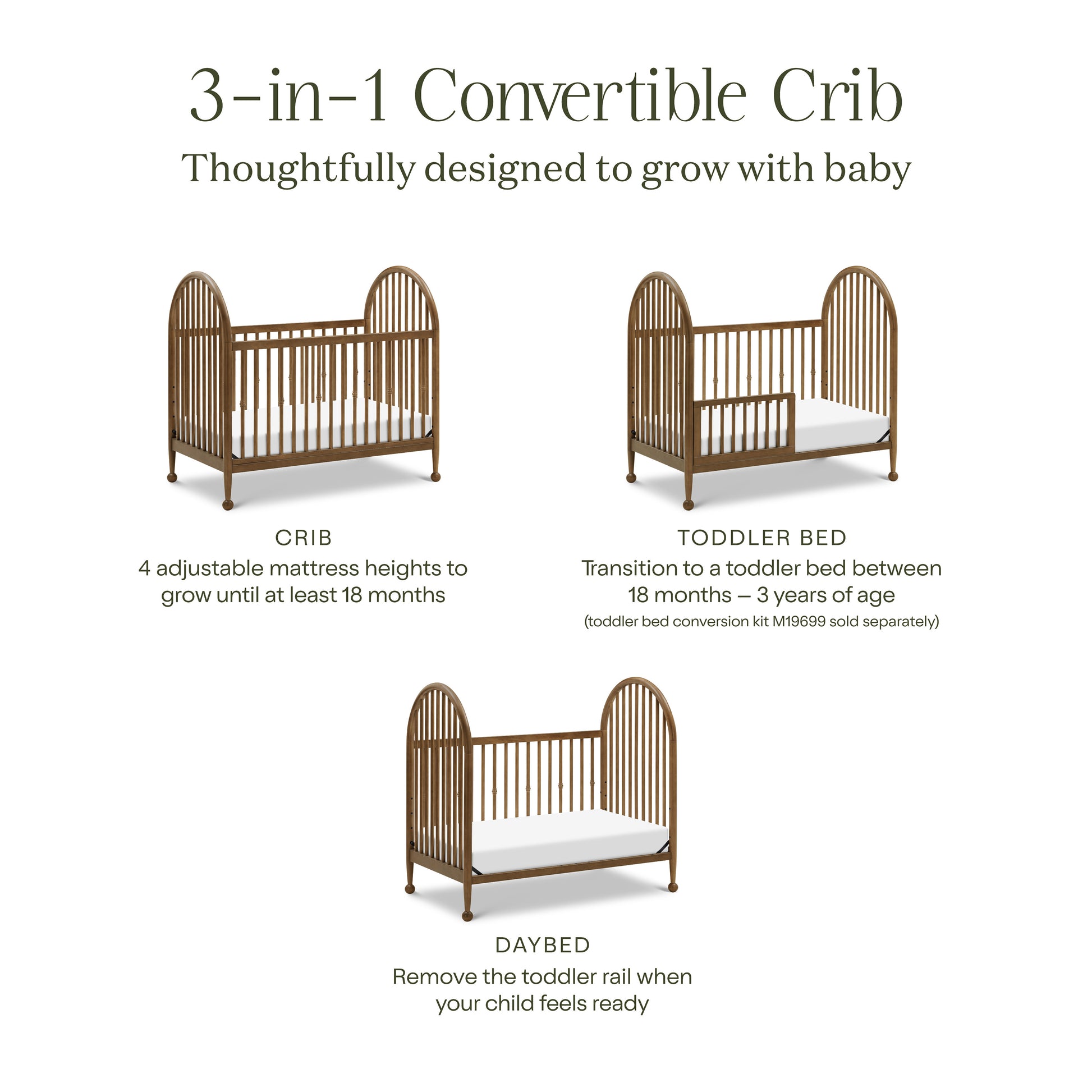 M31401NL,Namesake,Alouette 3-in-1 Convertible Spindle Crib in Natural Walnut