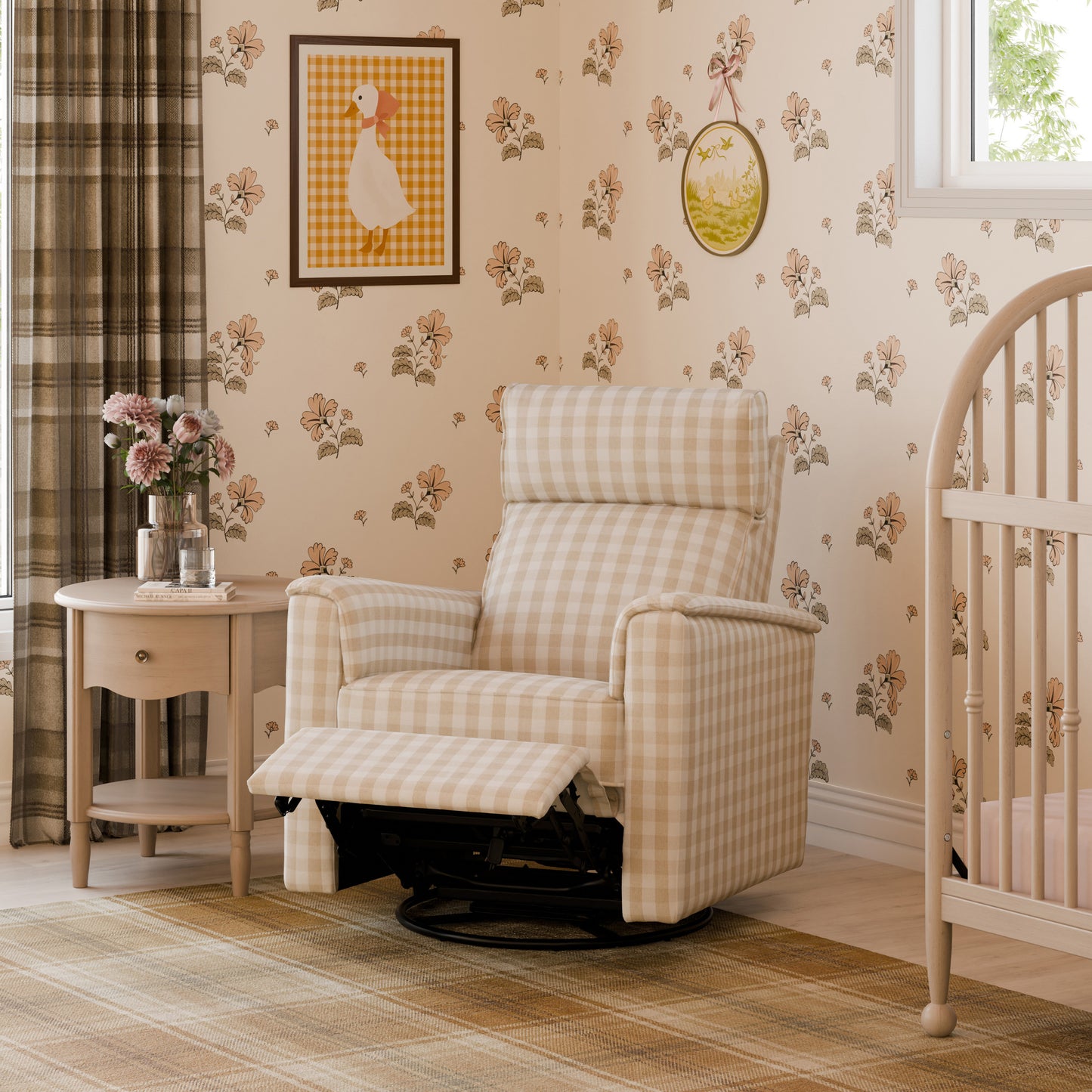 M17182TGH,Namesake,Willa Pro Power Glider Recliner w/ Power Lumbar in Tan Gingham