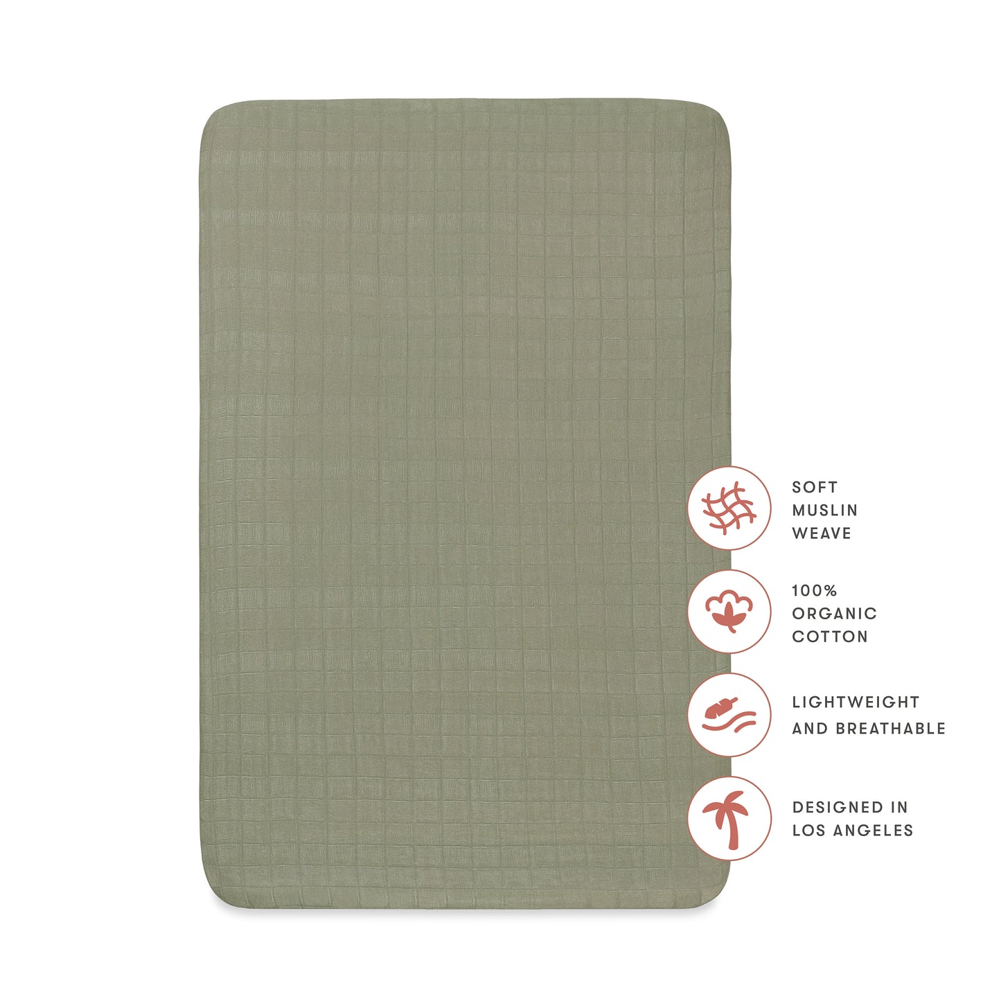 T29736MCA,Matcha Muslin Mini Crib Sheet in GOTS Certified Organic Cotton