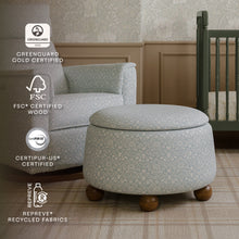 M30985BPBDF,Namesake,Tuffet Storage Ottoman Bellflowers in Powdered Blue w/DarkWood Ball Feet