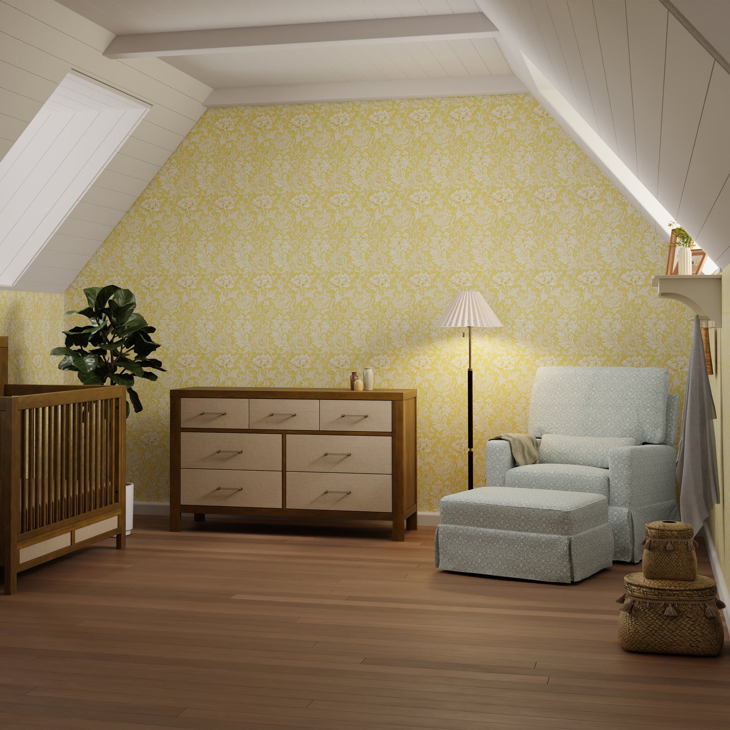 M21785BPB,Namesake,Crawford Gliding Ottoman in Bellflowers in Powdered Blue