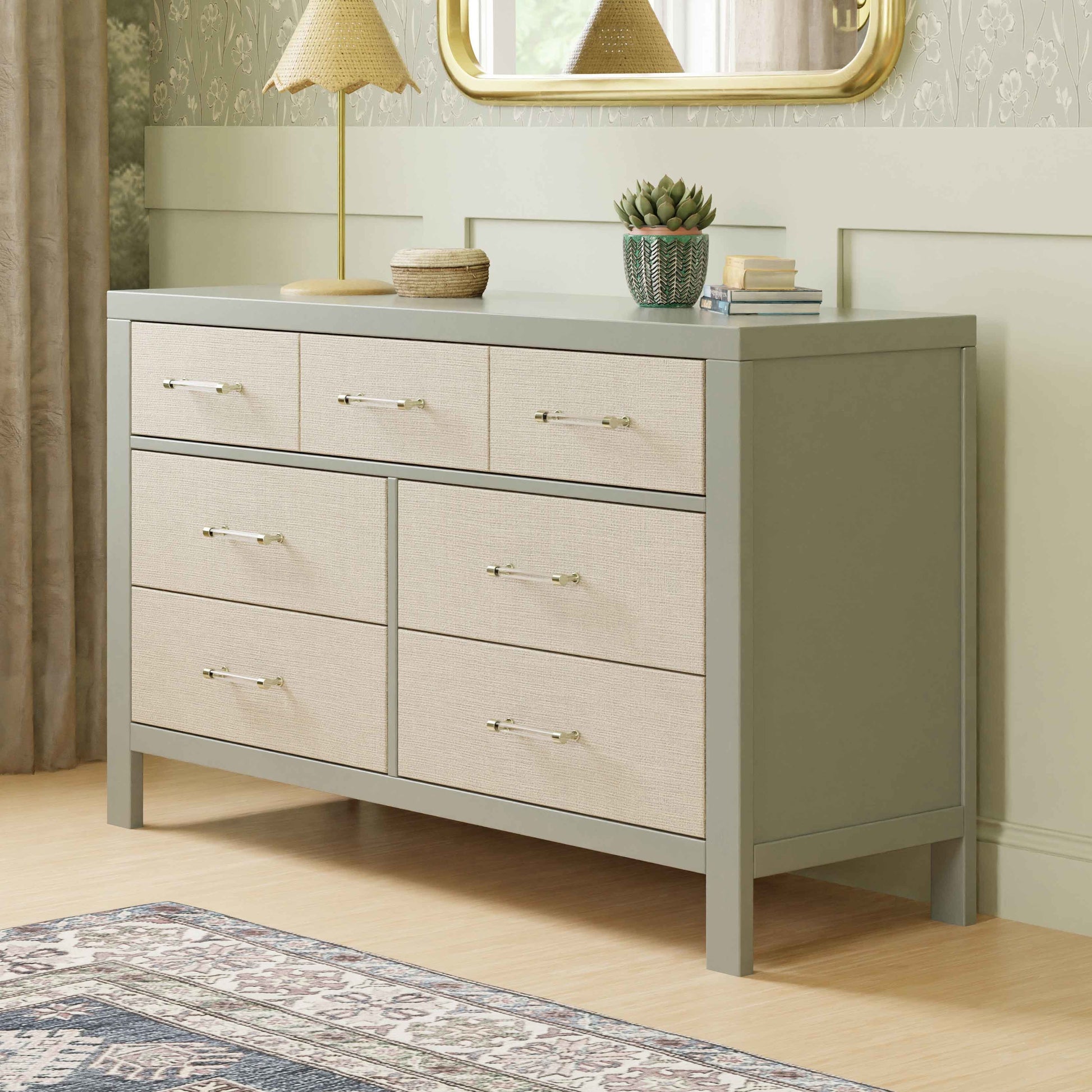 M24816FSPSEW,Namesake,Eloise 7-Drawer Assembled Dresser in French Sage and Performance Sand Eco-Weave