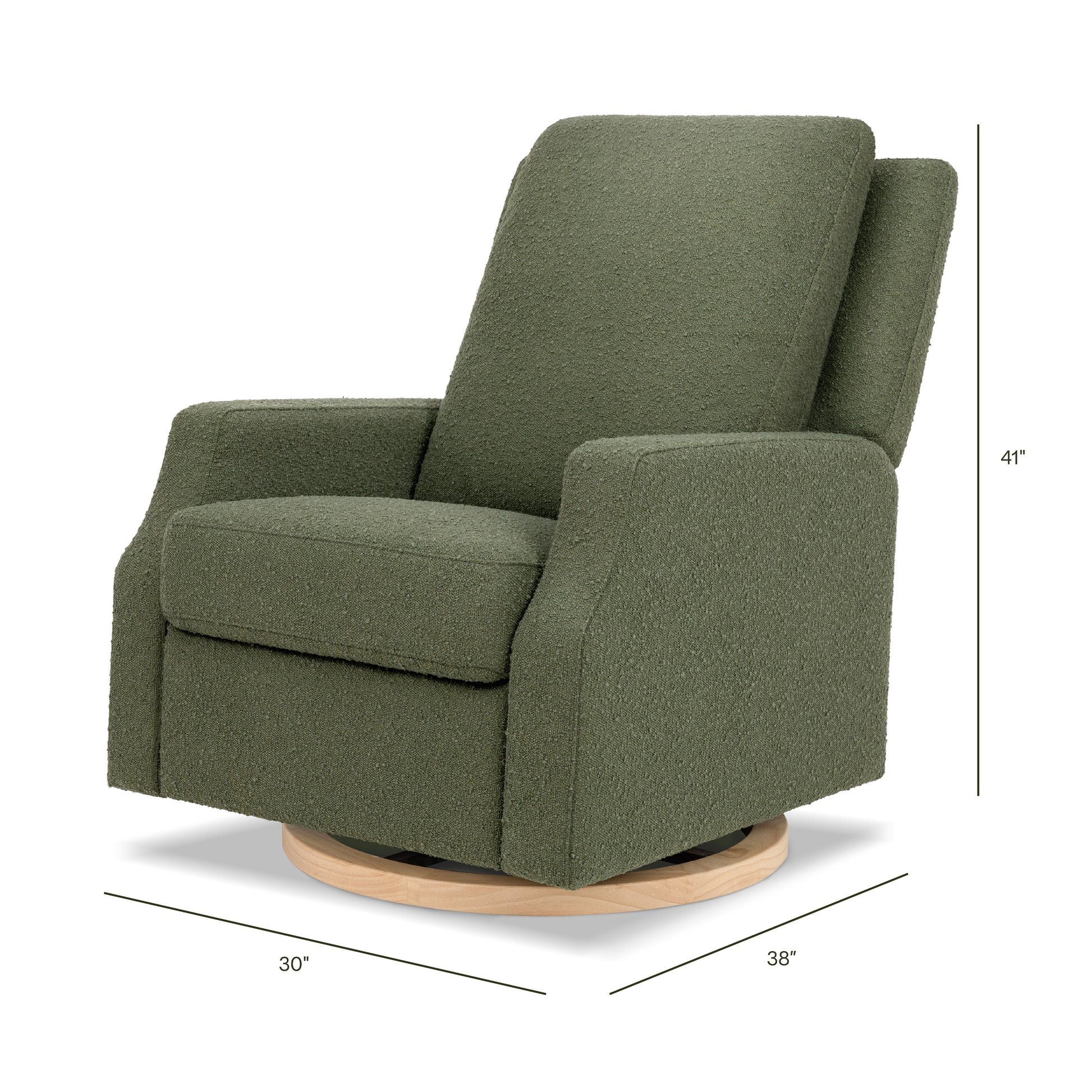 M22287OBLB,Namesake,Crewe Recliner and Swivel Glider in Olive Boucle w/Light Wood Base