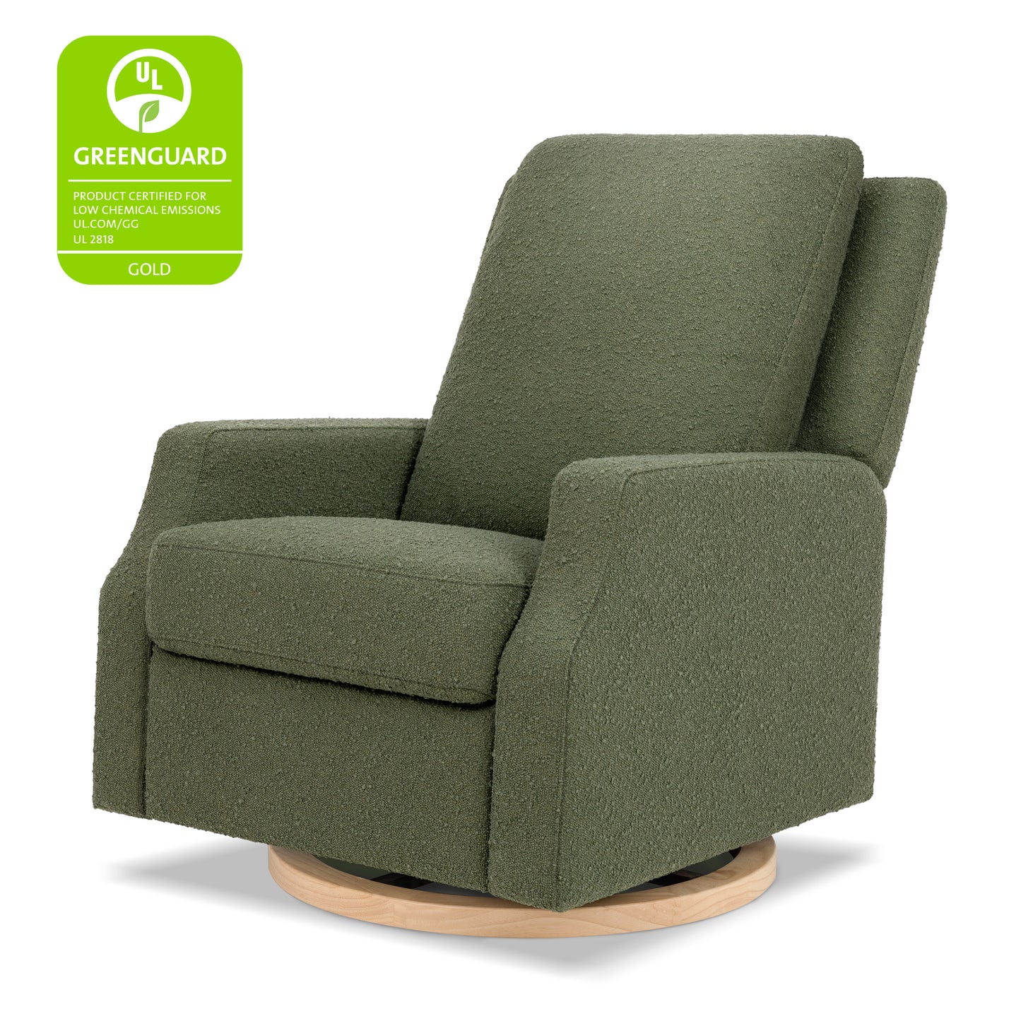 M22287OBLB,Namesake,Crewe Recliner and Swivel Glider in Olive Boucle w/Light Wood Base