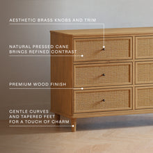 M23716HYHC,Namesake,Marin with Cane 6 Drawer Assembled Dresser in Honey and Honey Cane
