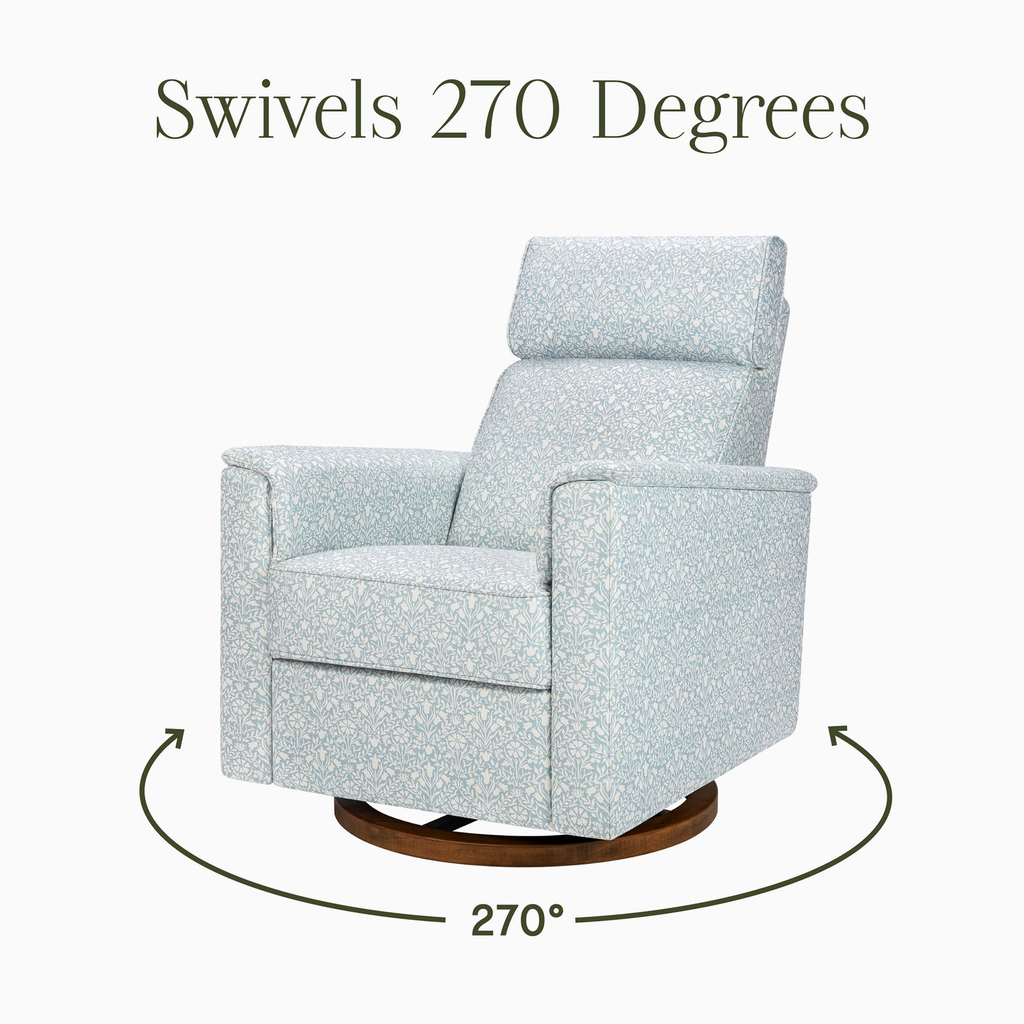 M17186BPBDB,Namesake,Willa Plus Power Glider Recliner w/ Power Headrest in Bellflowers in Powdered Blue w/ Dark Wood Base