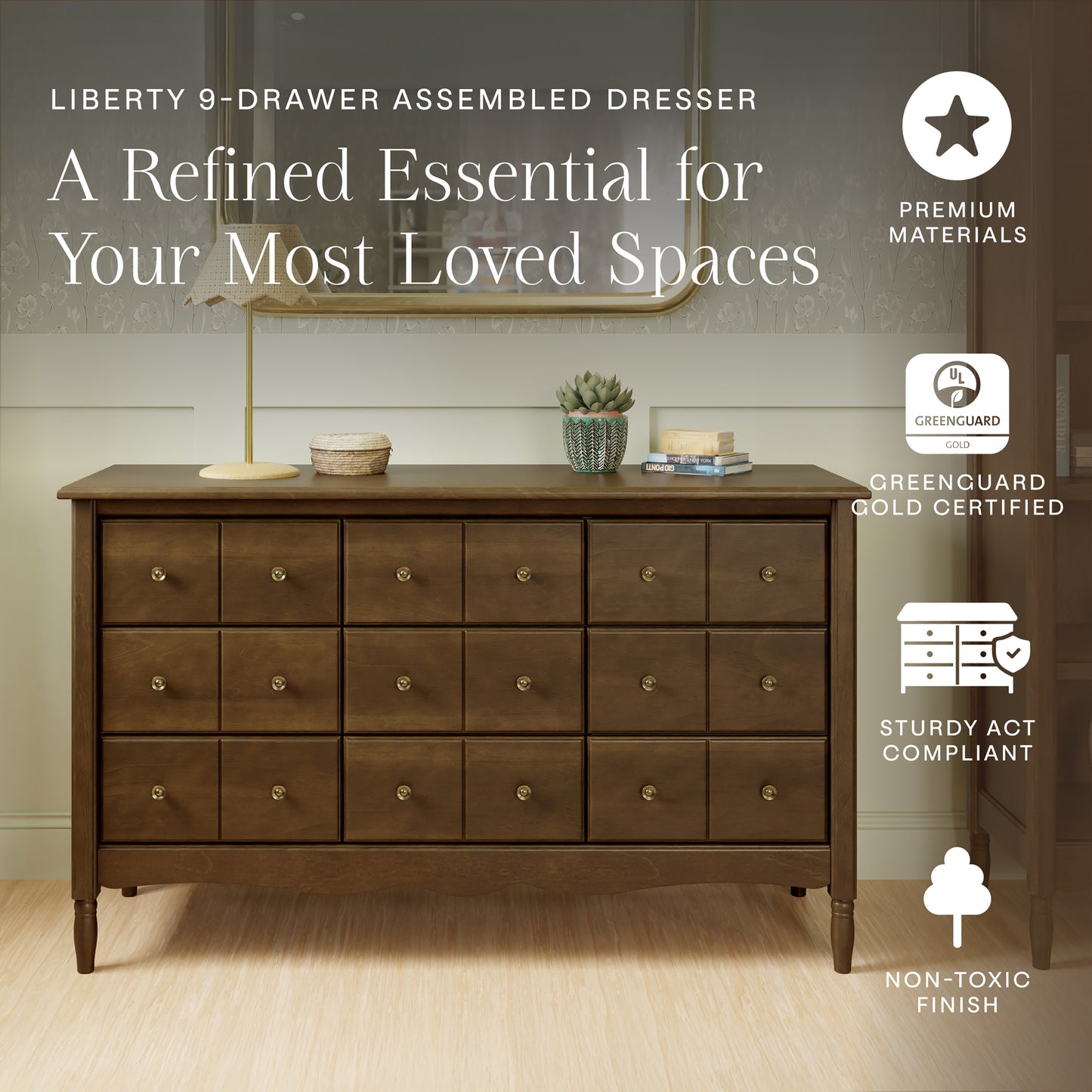 M7128NL,Namesake,Liberty 9-Drawer Assembled Dresser in Natural Walnut