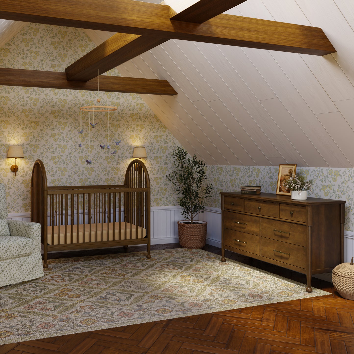 M31401NL,Namesake,Alouette 3-in-1 Convertible Spindle Crib in Natural Walnut