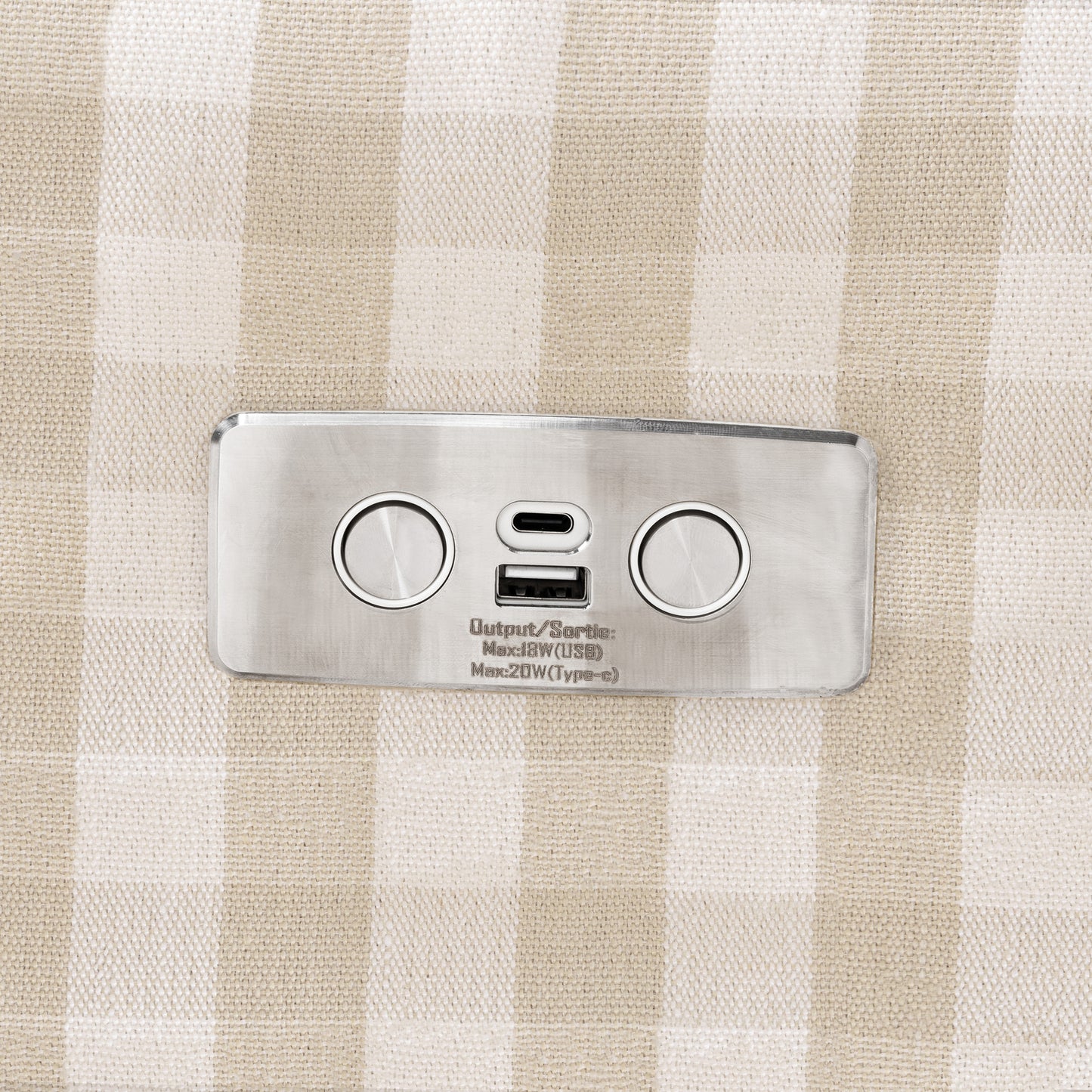 M22286TGHLB,Namesake,Crewe Electronic Swivel Glider Recliner in Tan Gingham with Light Wood Base