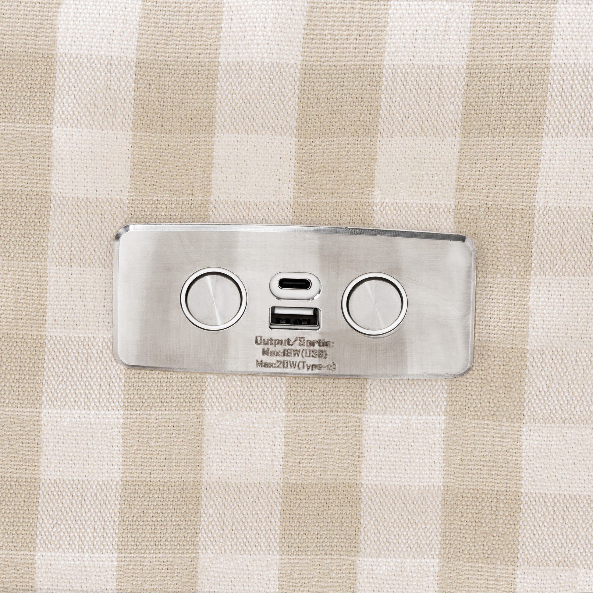 M22286TGHLB,Namesake,Crewe Electronic Swivel Glider Recliner in Tan Gingham with Light Wood Base