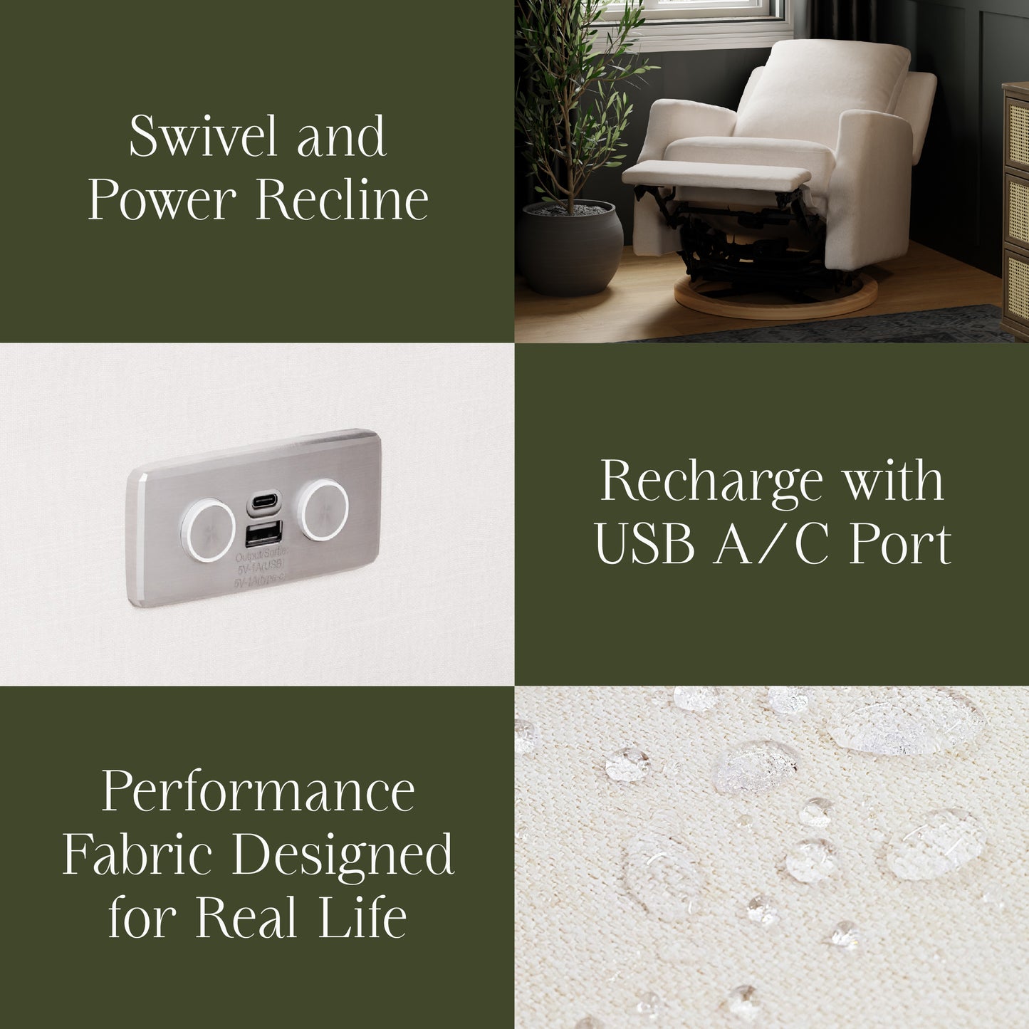 M22286PCMEWLB,Namesake,Crewe Electronic Swivel Glider Recliner in Performance Cream Eco-Weave w/Light Wood Base