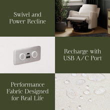 M22286PCMEWLB,Namesake,Crewe Electronic Swivel Glider Recliner in Performance Cream Eco-Weave w/Light Wood Base