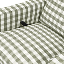 M22287GGHLB,Namesake,Crewe Recliner and Swivel Glider in Moss Green Gingham with Light Wood Base