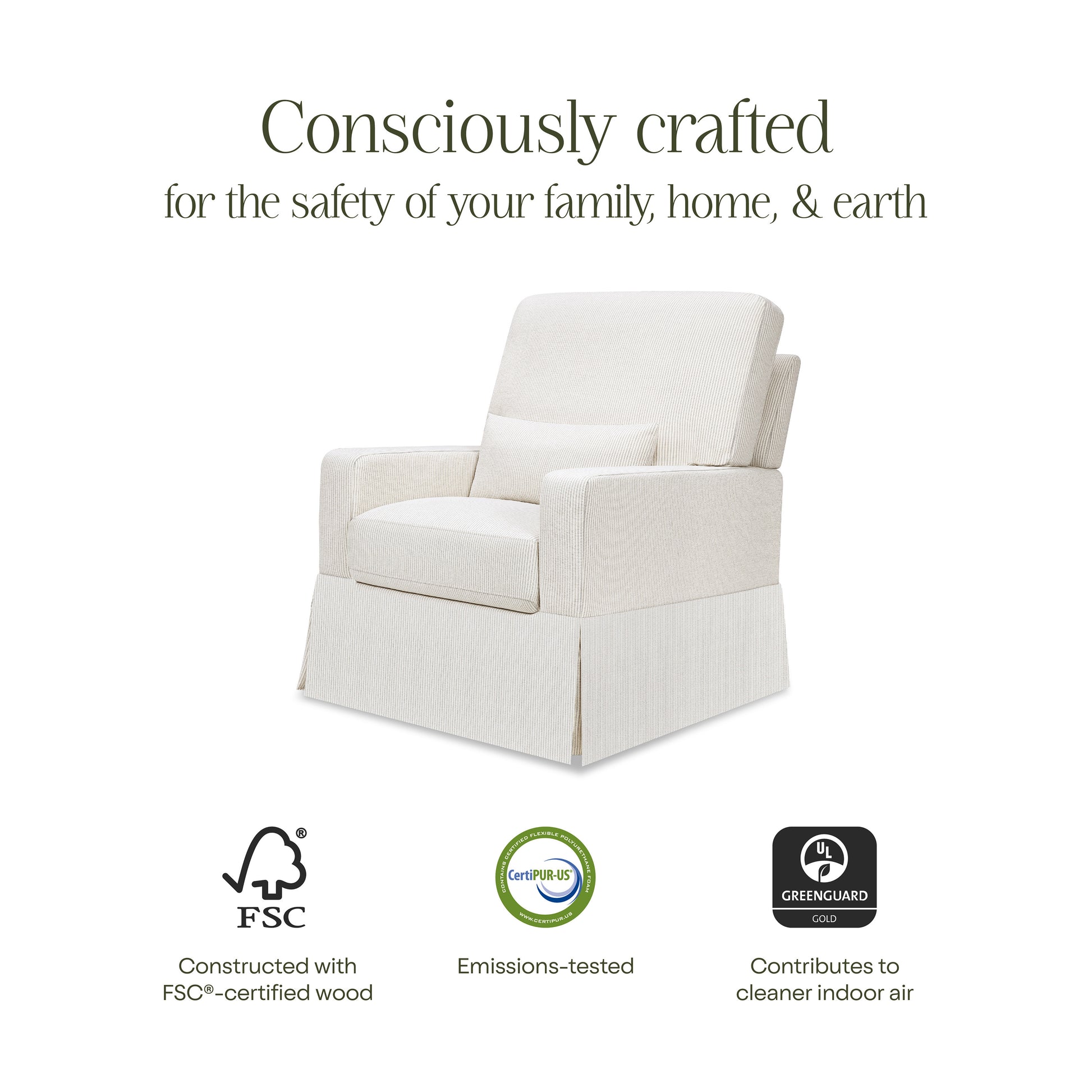 M21787FCS,Crawford Pillowback Comfort Swivel Glider in Fog Chatham Stripe Performance Eco-Weave