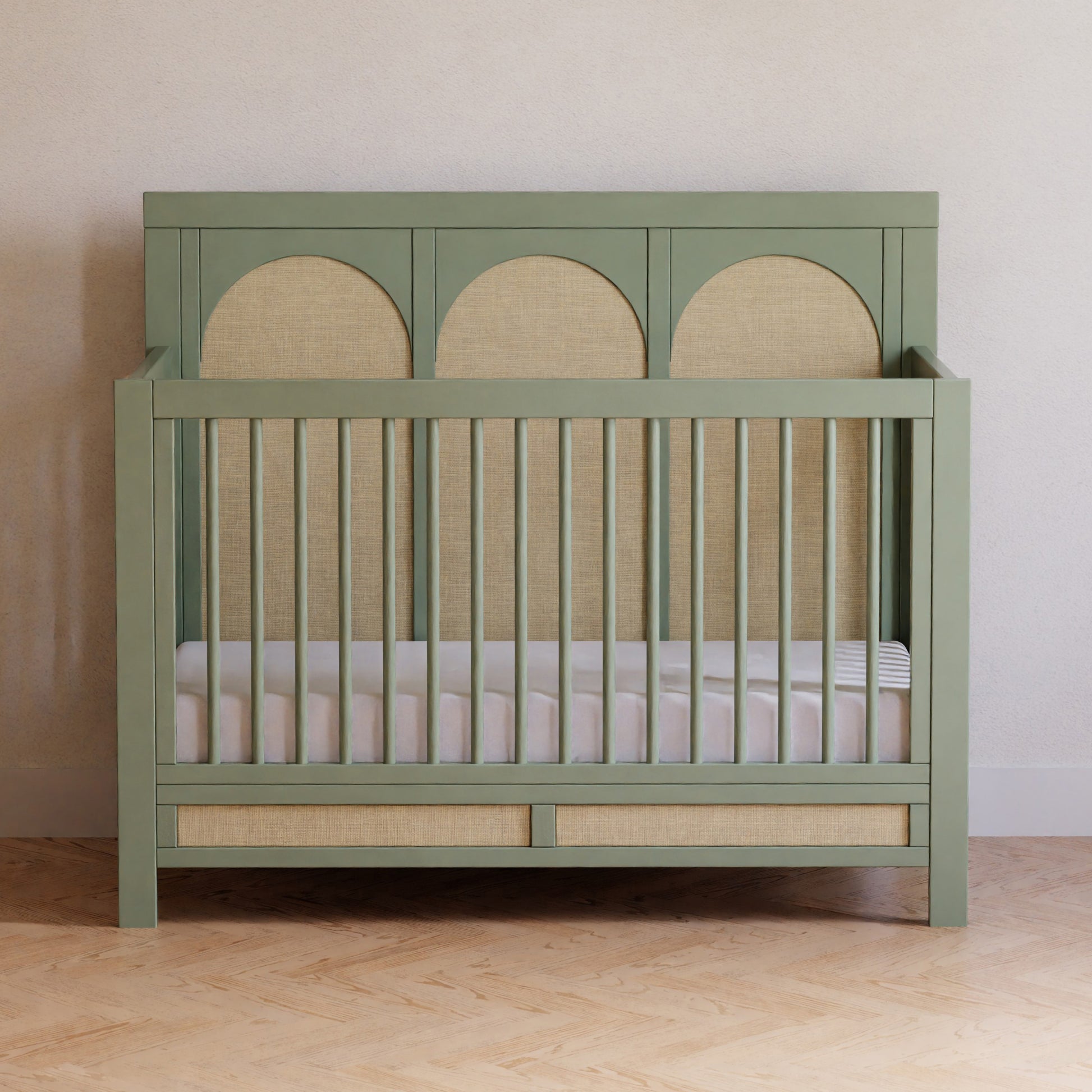 M24801FSPSEW,Namesake,Eloise 4-in-1 Convertible Crib in French Sage and Performance Sand Eco-Weave