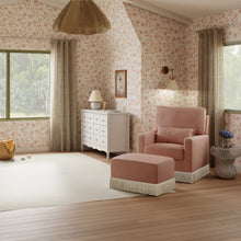 M21787RSBIF,Namesake,Crawford Pillowback Comfort Swivel Glider in Rose Boucle with Ivory Tassel Fringe