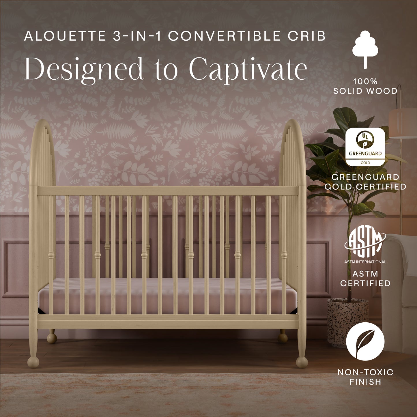 M31401WP,Namesake,Alouette 3-in-1 Convertible Spindle Crib in Washed Pine