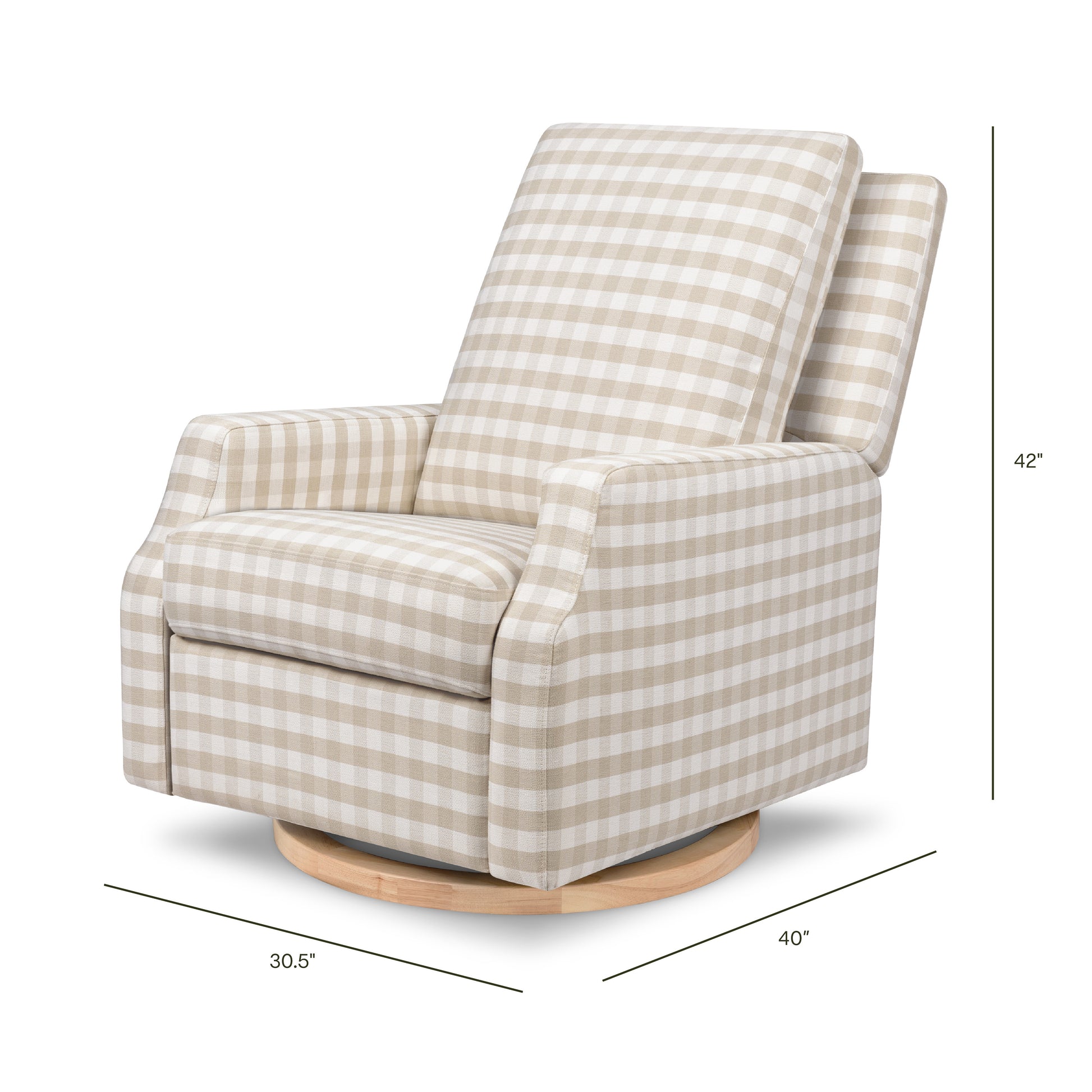 M22286TGHLB,Namesake,Crewe Electronic Swivel Glider Recliner in Tan Gingham with Light Wood Base