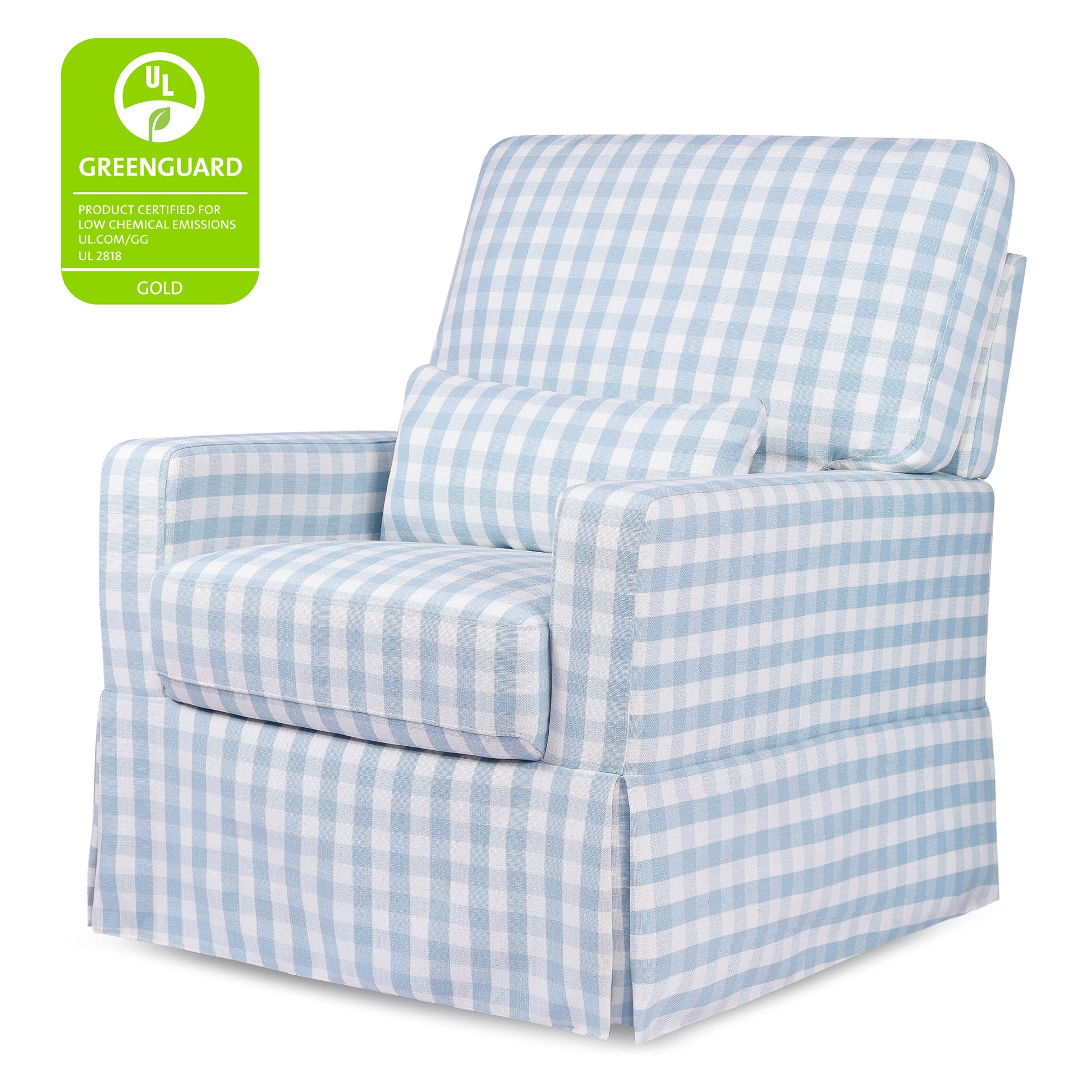 M21787BGH,Namesake,Crawford Pillowback Comfort Swivel Glider in Blue Gingham