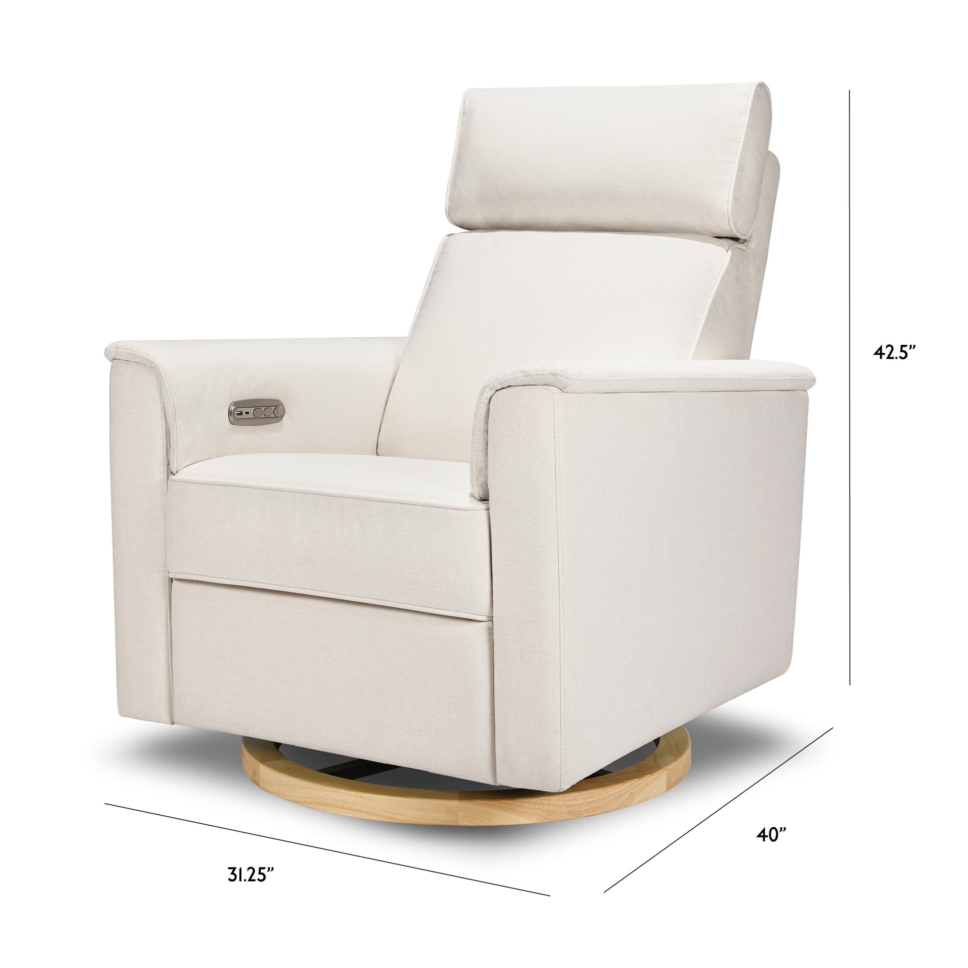 B17186PCMEWLB,Monogram by Namesake,Willa Plus Power Glider Recliner w/ Power Headrest in Performance Cream Eco-Weave w/Light Wood base