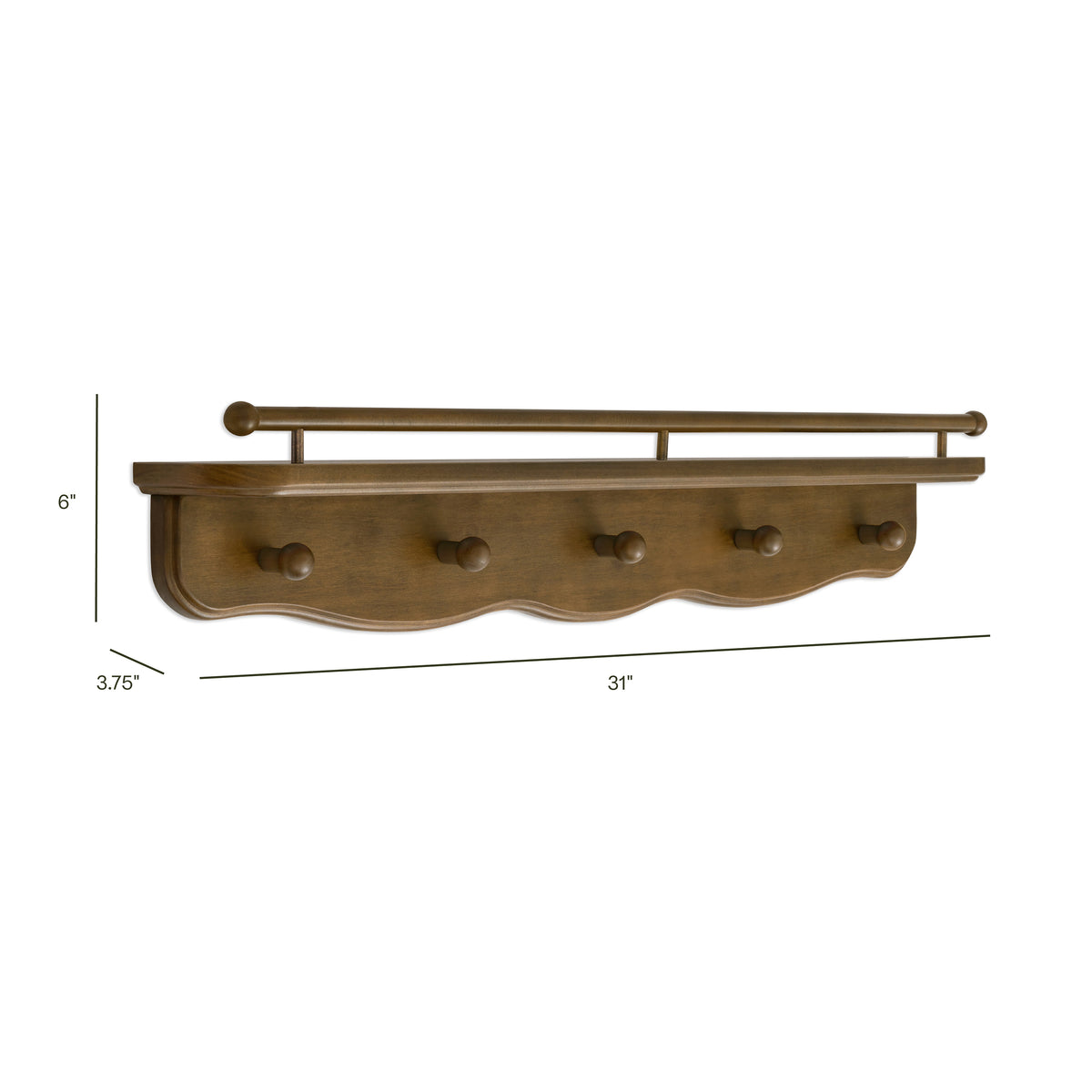 Liberty 31" Wall Shelf with Hooks - dimensions