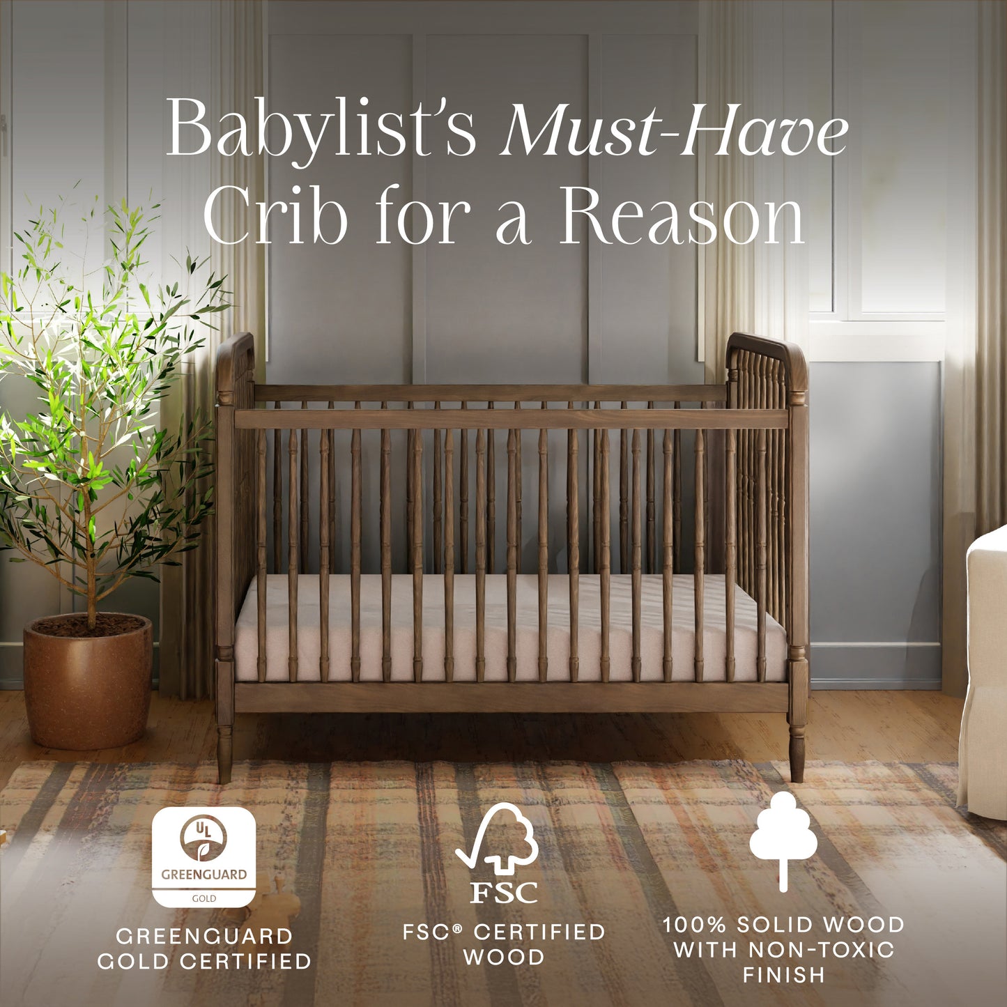 M7101NL,Namesake,Liberty 3-in-1 Convertible Spindle Crib w/Toddler Bed Conversion Kit in Natural Walnut