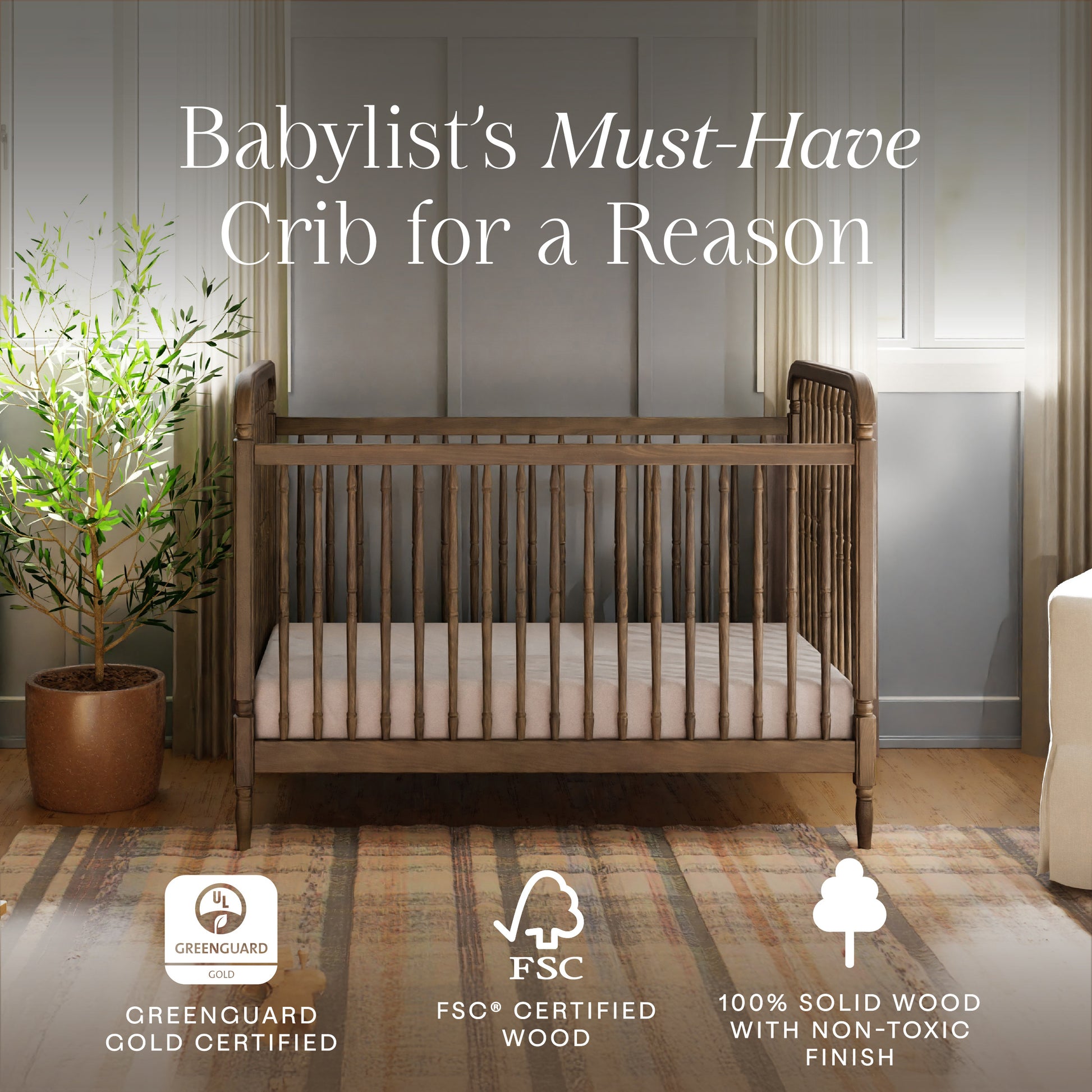 M7101NL,Namesake,Liberty 3-in-1 Convertible Spindle Crib w/Toddler Bed Conversion Kit in Natural Walnut