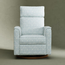 M17186BPBDB,Namesake,Willa Plus Power Glider Recliner w/ Power Headrest in Bellflowers in Powdered Blue w/ Dark Wood Base