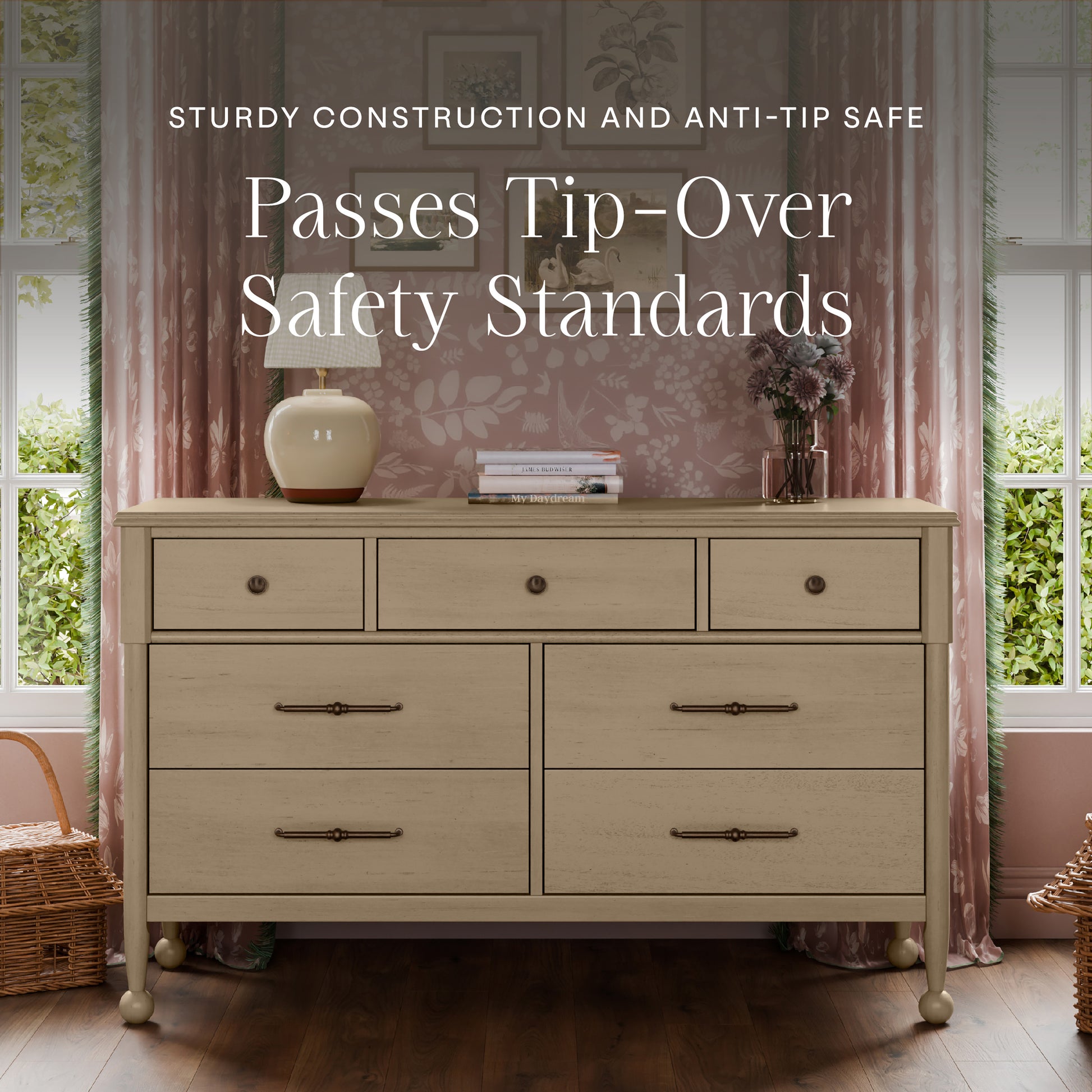 M31416WP,Namesake,Alouette 7-Drawer Assembled Dresser in Washed Pine