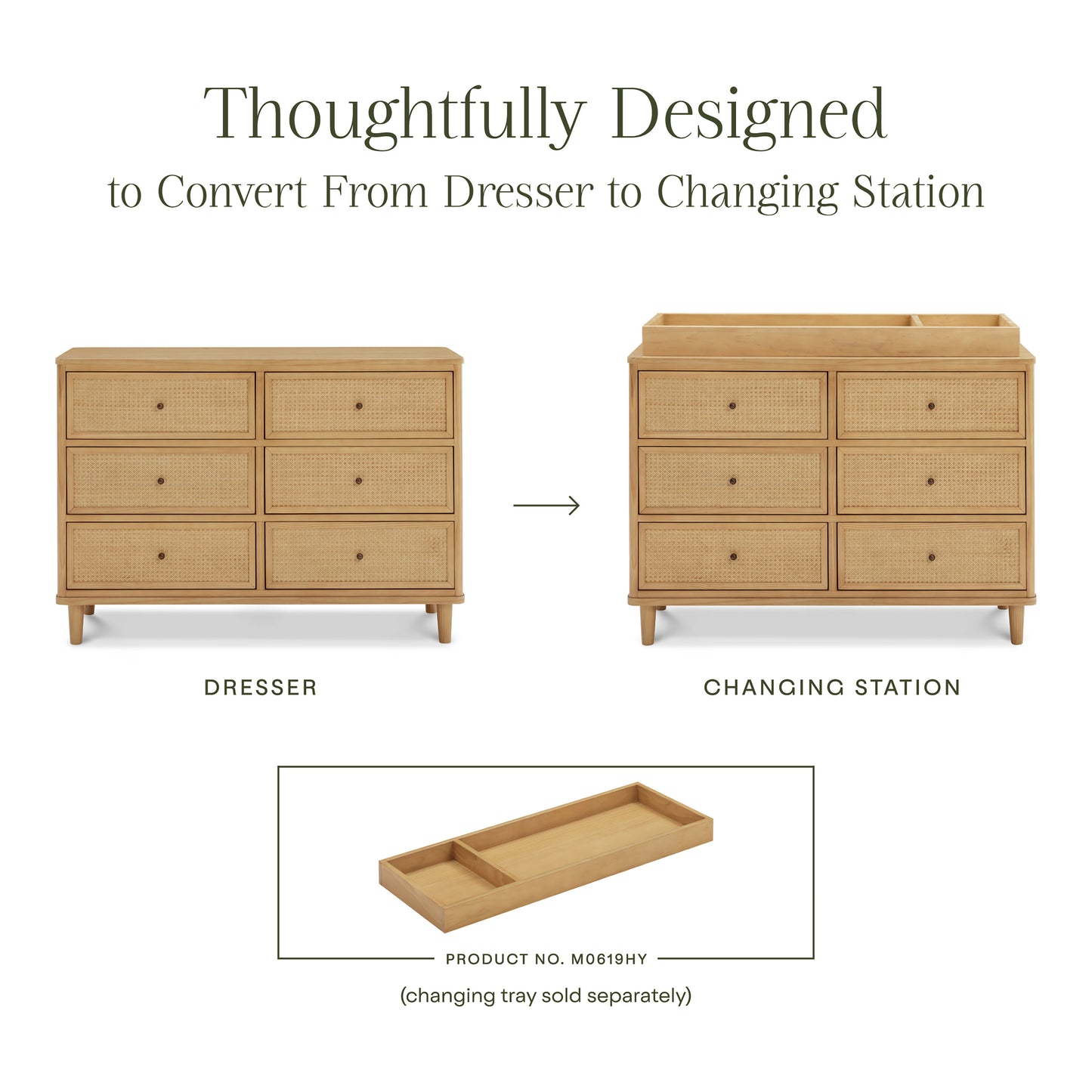 M23716HYHC,Namesake,Marin with Cane 6 Drawer Assembled Dresser in Honey and Honey Cane
