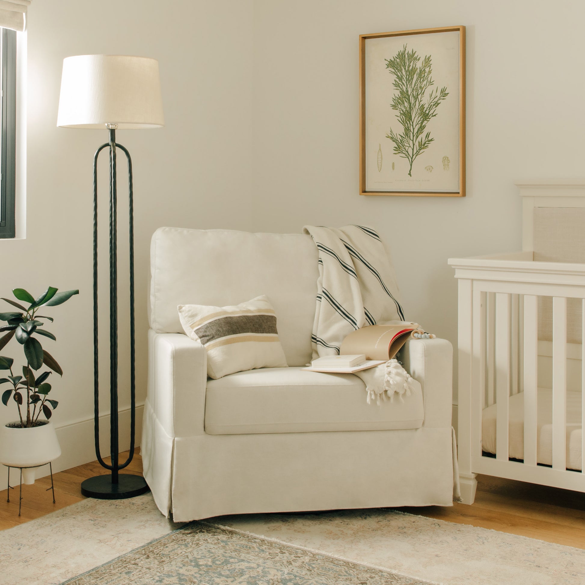 M21797PCMEW,Crawford Chair and a Half Pillowback Swivel Glider in Performance Cream Eco Weave