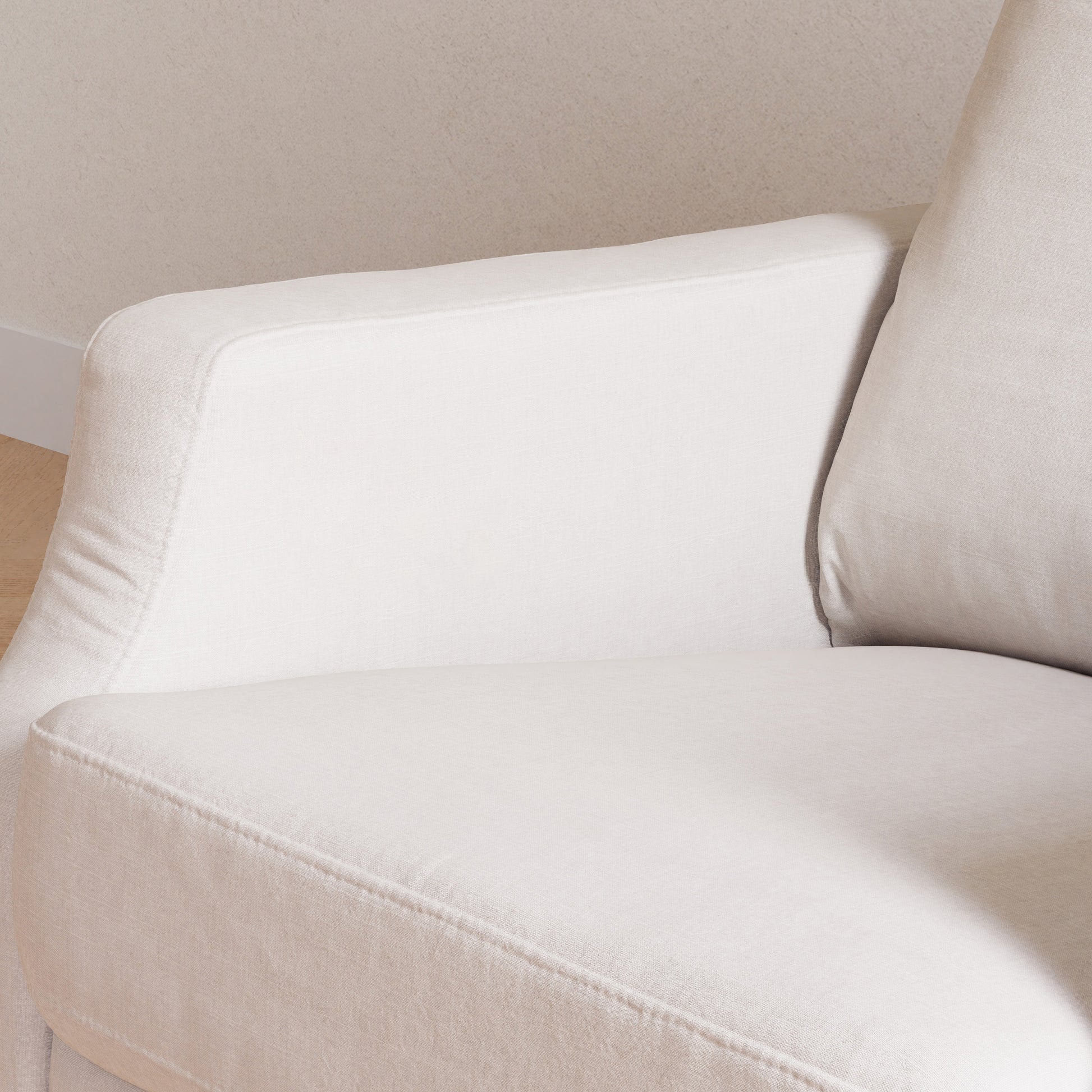 M22286PCMEWLB,Namesake,Crewe Electronic Swivel Glider Recliner in Performance Cream Eco-Weave w/Light Wood Base