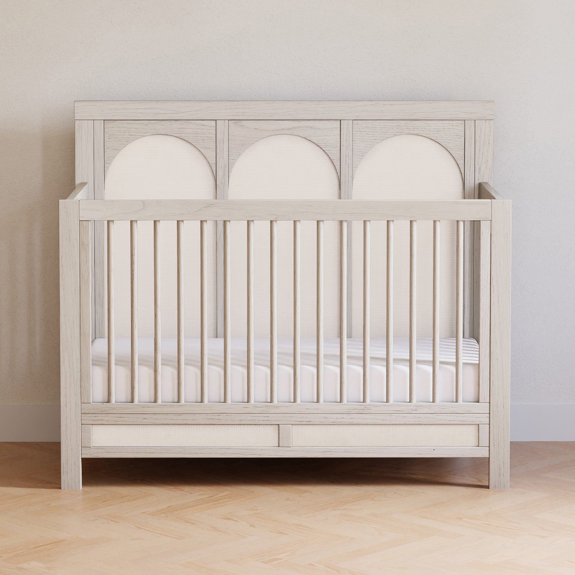 M24801WDFPEW,Namesake,Eloise 4-in-1 Convertible Crib in White Driftwood and Performance Pearl Eco-Weave