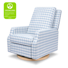 M22287BGHLB,Crewe Recliner and Swivel Glider in Blue Gingham with Light Wood Base