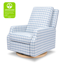 M22287BGHLB,Namesake,Crewe Recliner and Swivel Glider in Blue Gingham with Light Wood Base