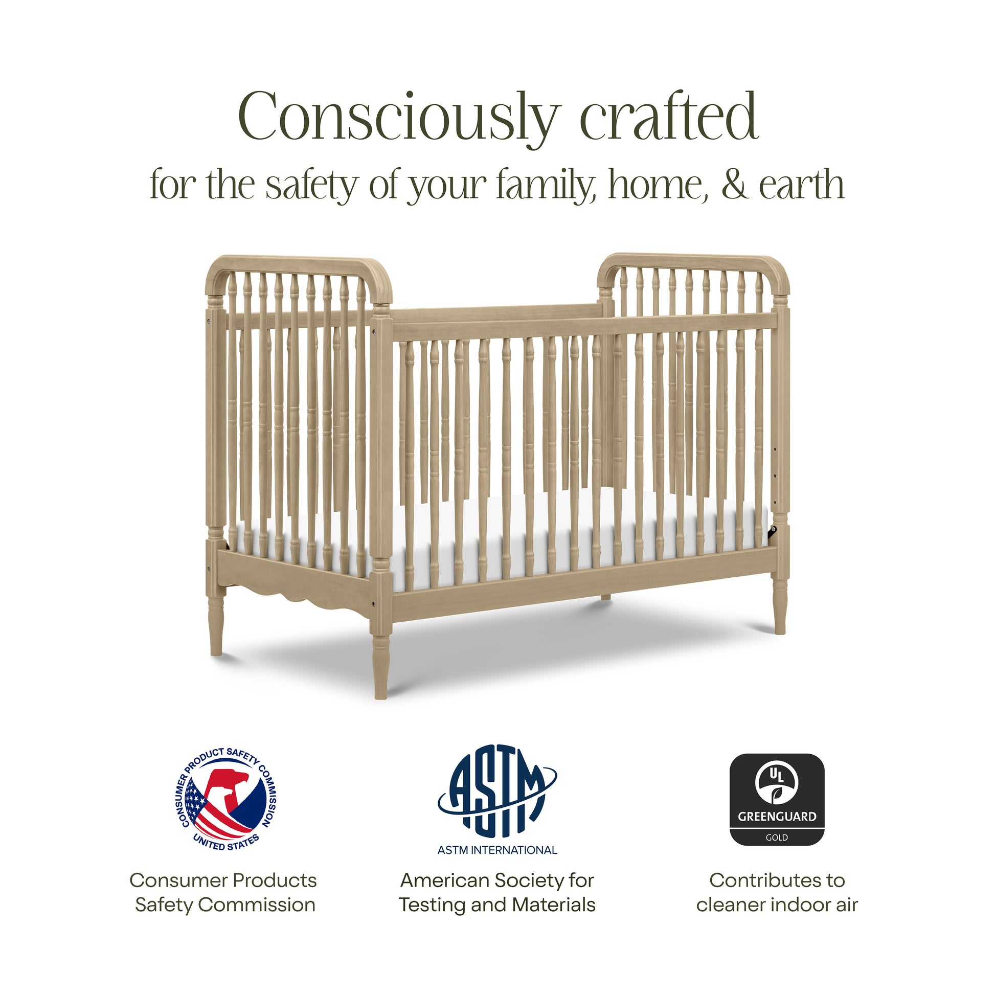 M7101WP,Namesake,Liberty 3-in-1 Convertible Spindle Crib w/Toddler Bed Conversion Kit in Washed Pine