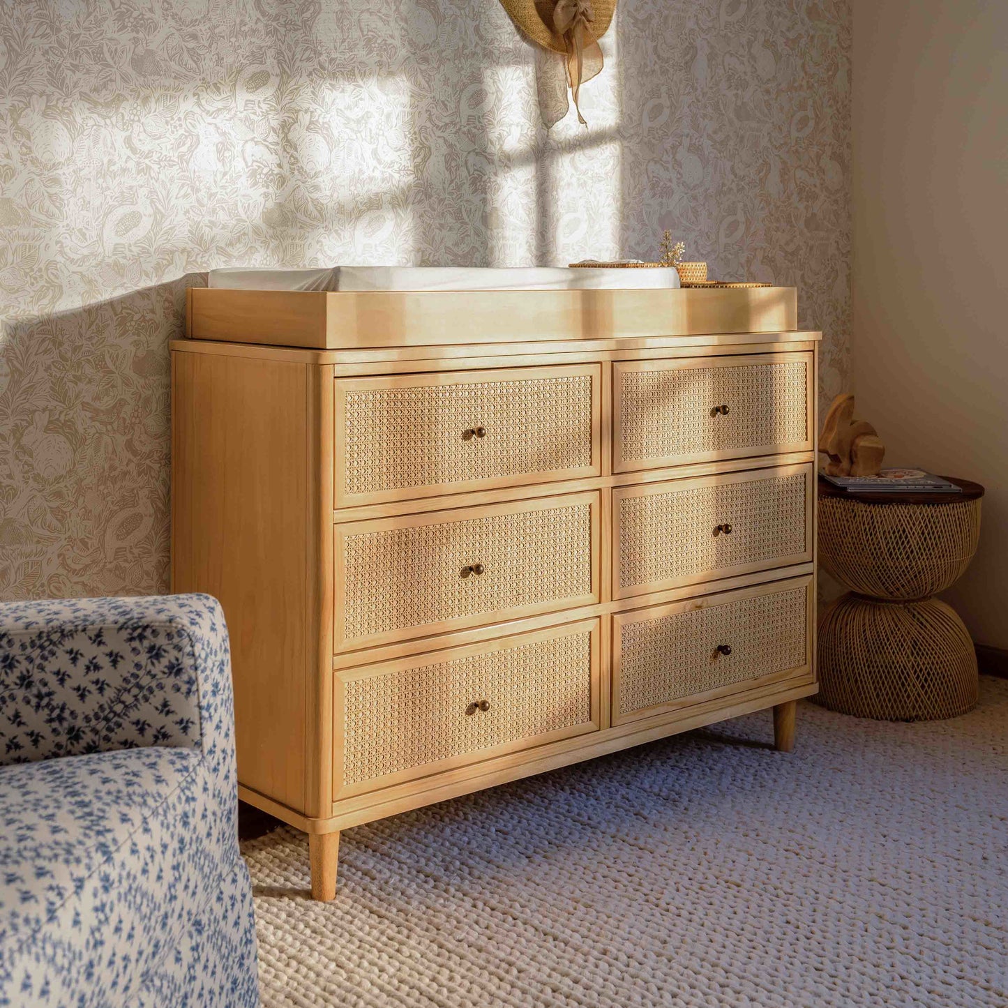 M23716HYHC,Namesake,Marin with Cane 6 Drawer Assembled Dresser in Honey and Honey Cane