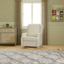 M22287FCSLB,Namesake,Crewe Recliner and Swivel Glider in Fog Chatham Stripe Performance Eco-Weave w/LB