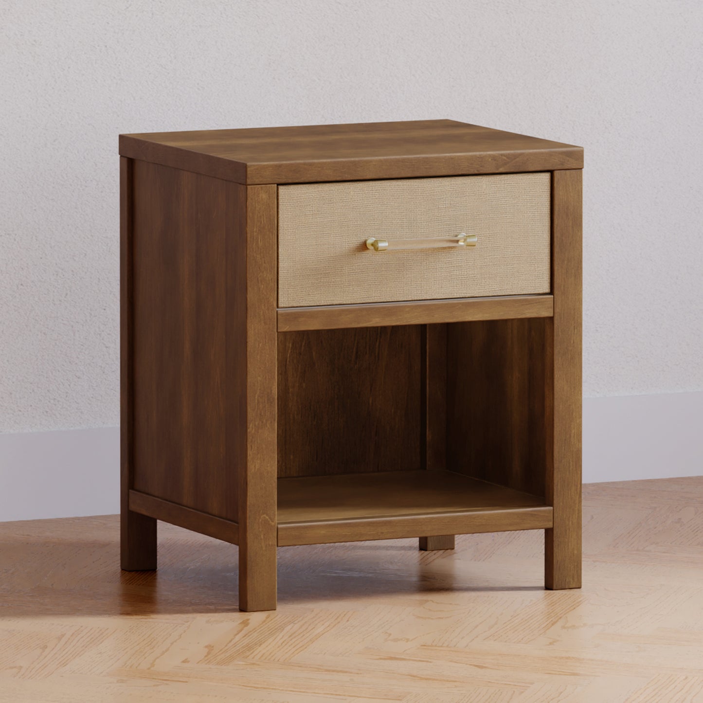 M24860NLPSEW,Namesake,Eloise Nightstand  Assembled in Natural Walnut & Performance Sand Eco-Weave
