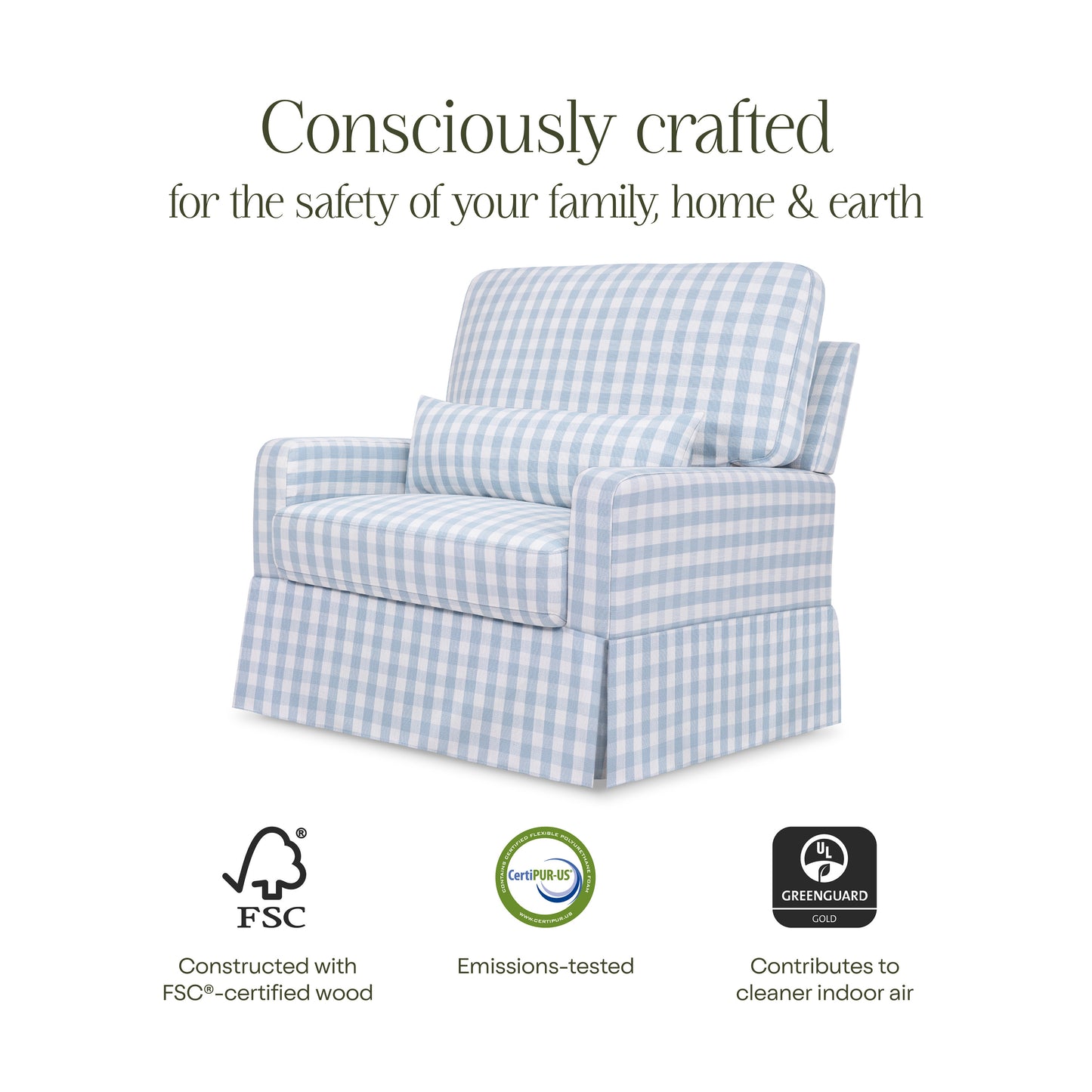 M21797BGH,Crawford Chair and a Half Pillowback Swivel Glider in Blue Gingham